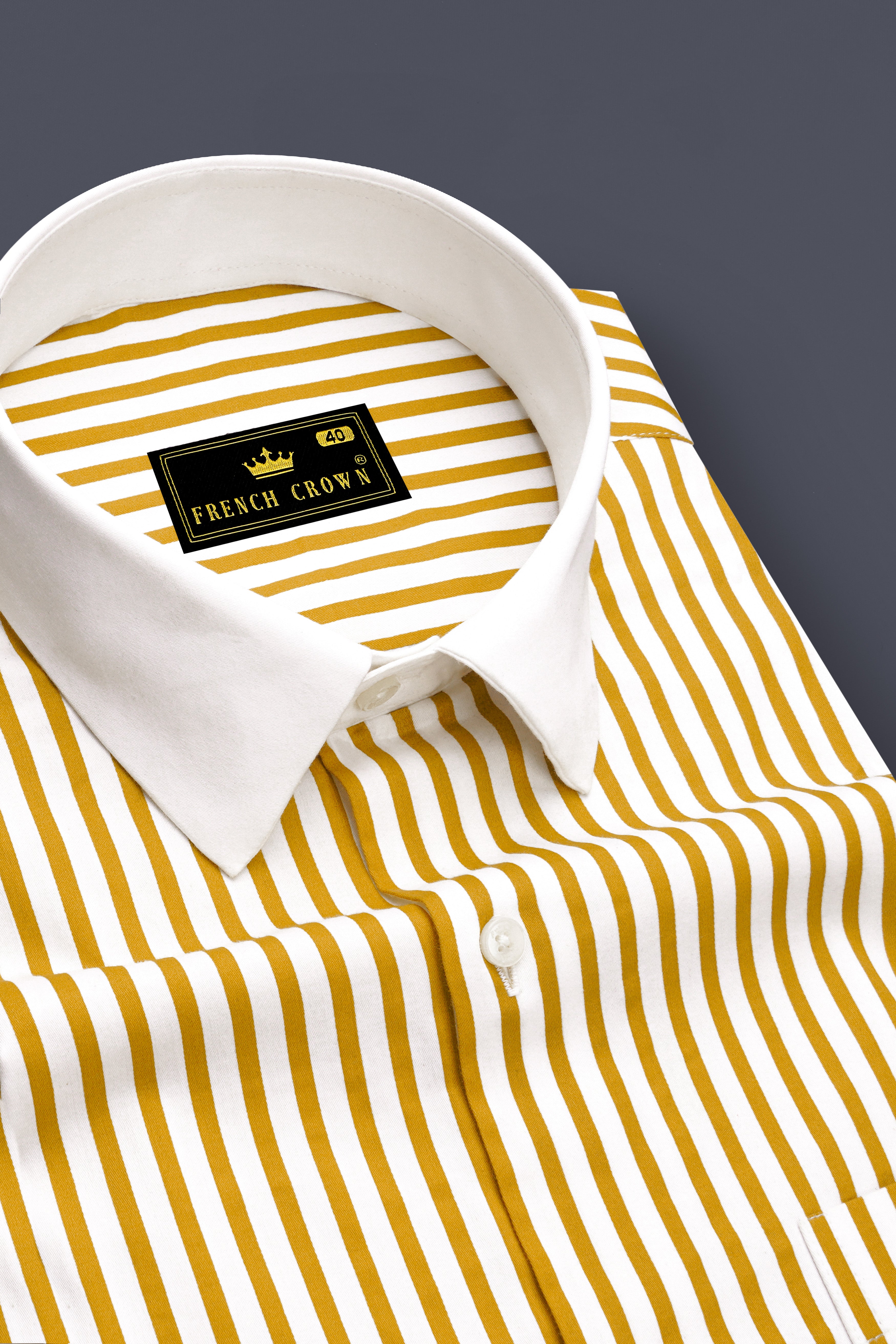 Terrasol-Ochre Yellow And Bright Candy Striped Super Soft Premium Cotton Dress White Cuff Collar Shirt