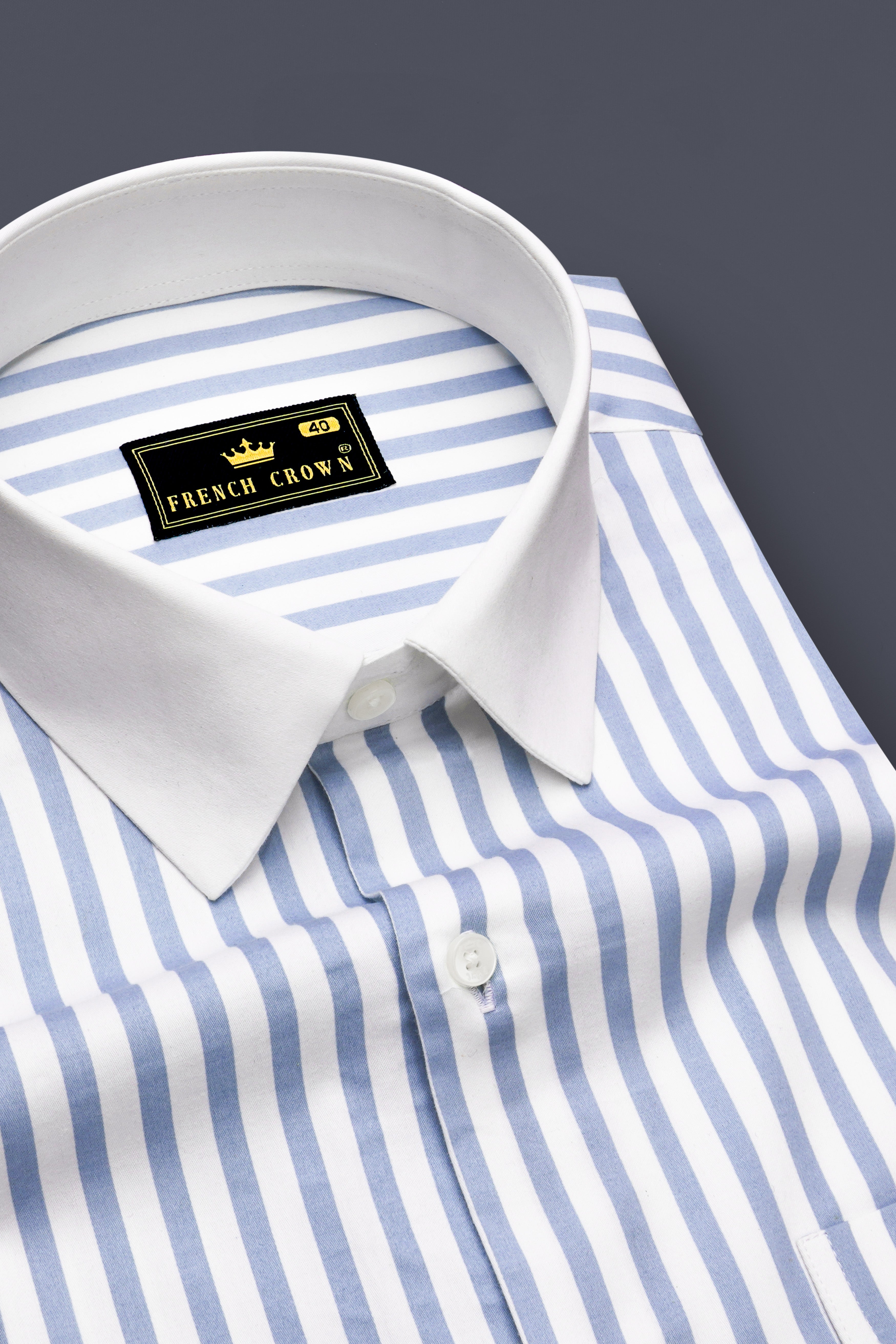 Celestyn-Nepal Blue And Bright White Candy Striped Super Soft Premium Cotton Dress White Cuff Collar Shirt