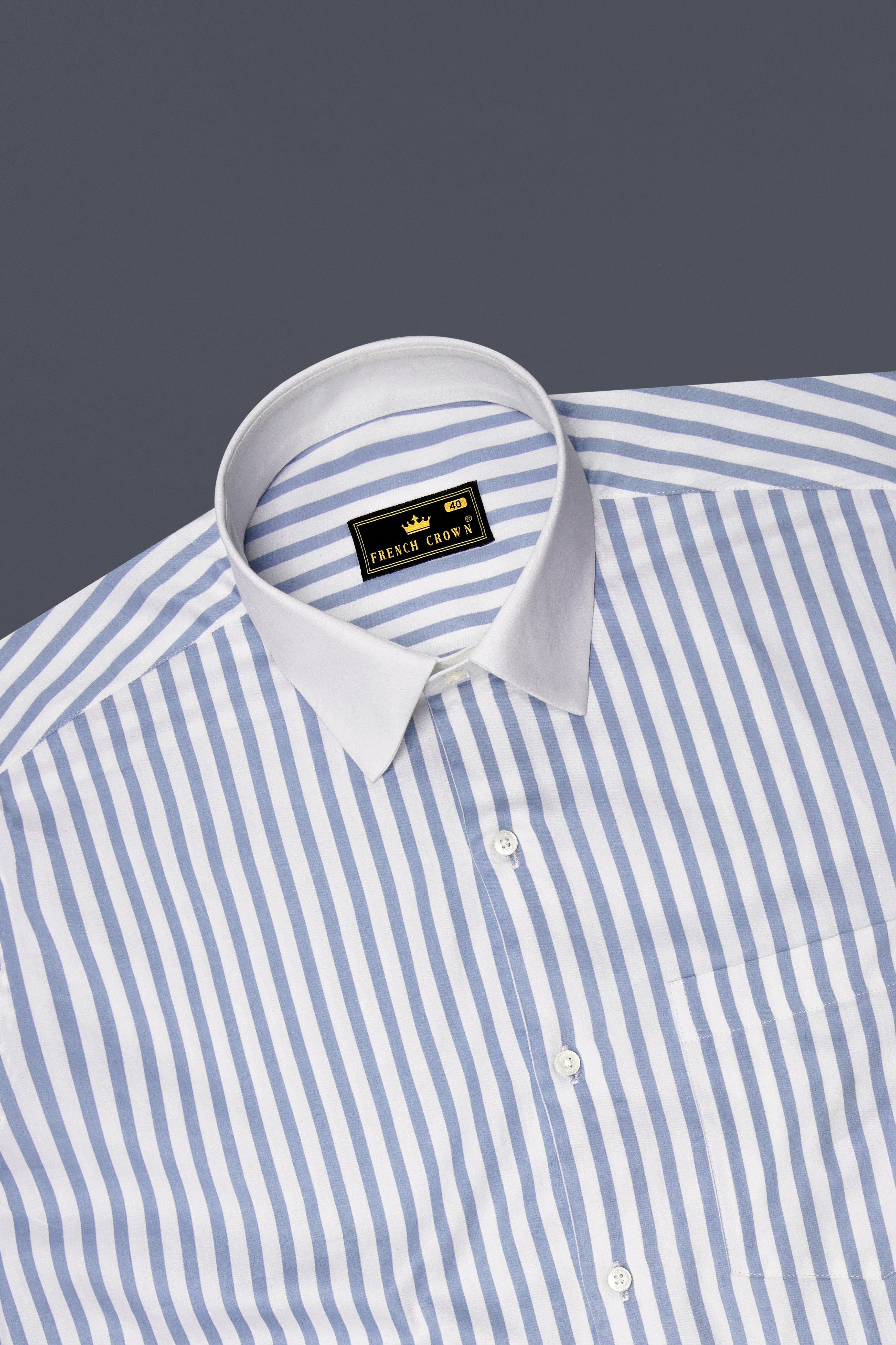 Celestyn-Nepal Blue And Bright White Candy Striped Super Soft Premium Cotton Dress White Cuff Collar Shirt