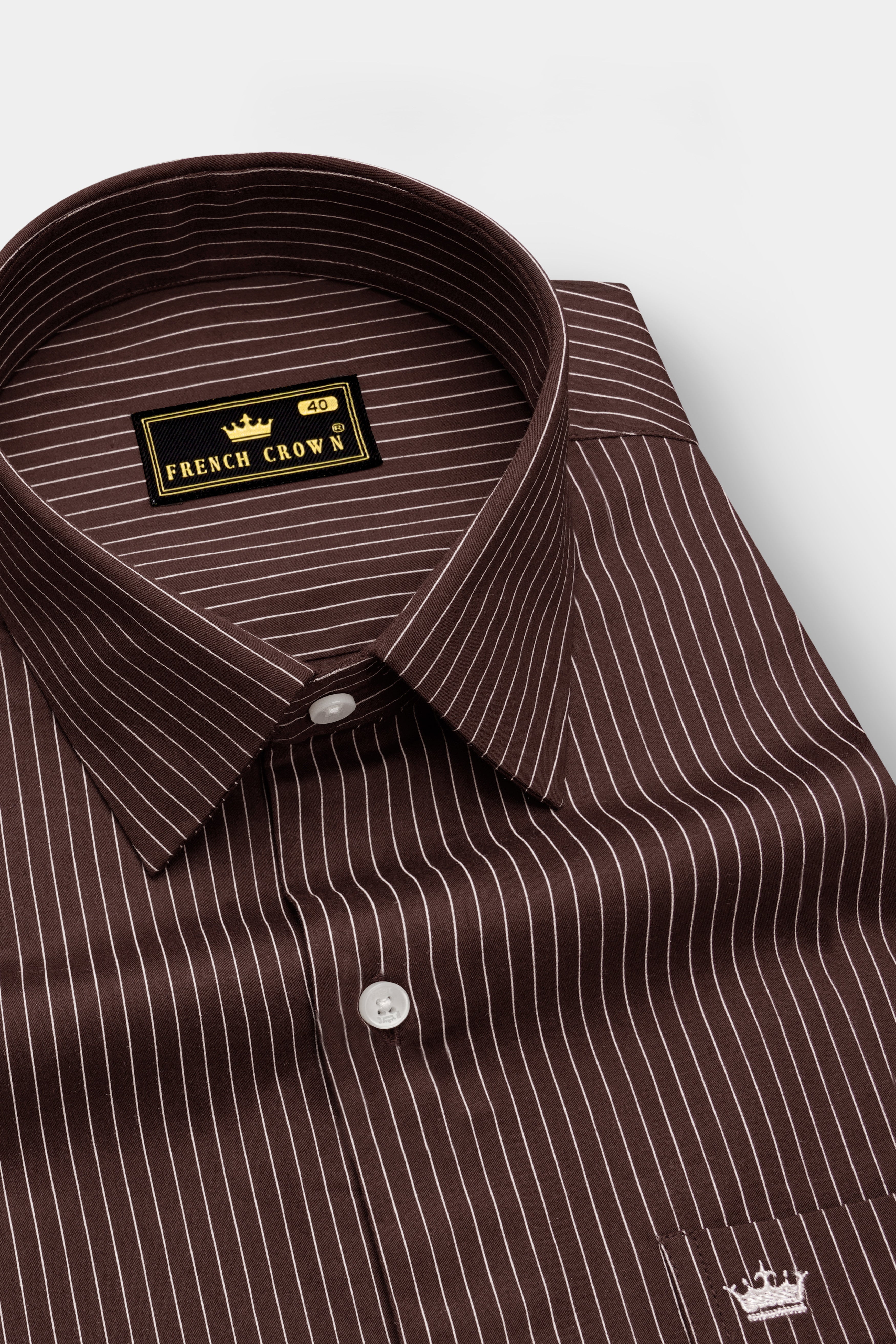 Umber-Bistre Brown And Bright White Pin Striped Subtle Sheen Super Soft Premium Cotton Dress Shirt