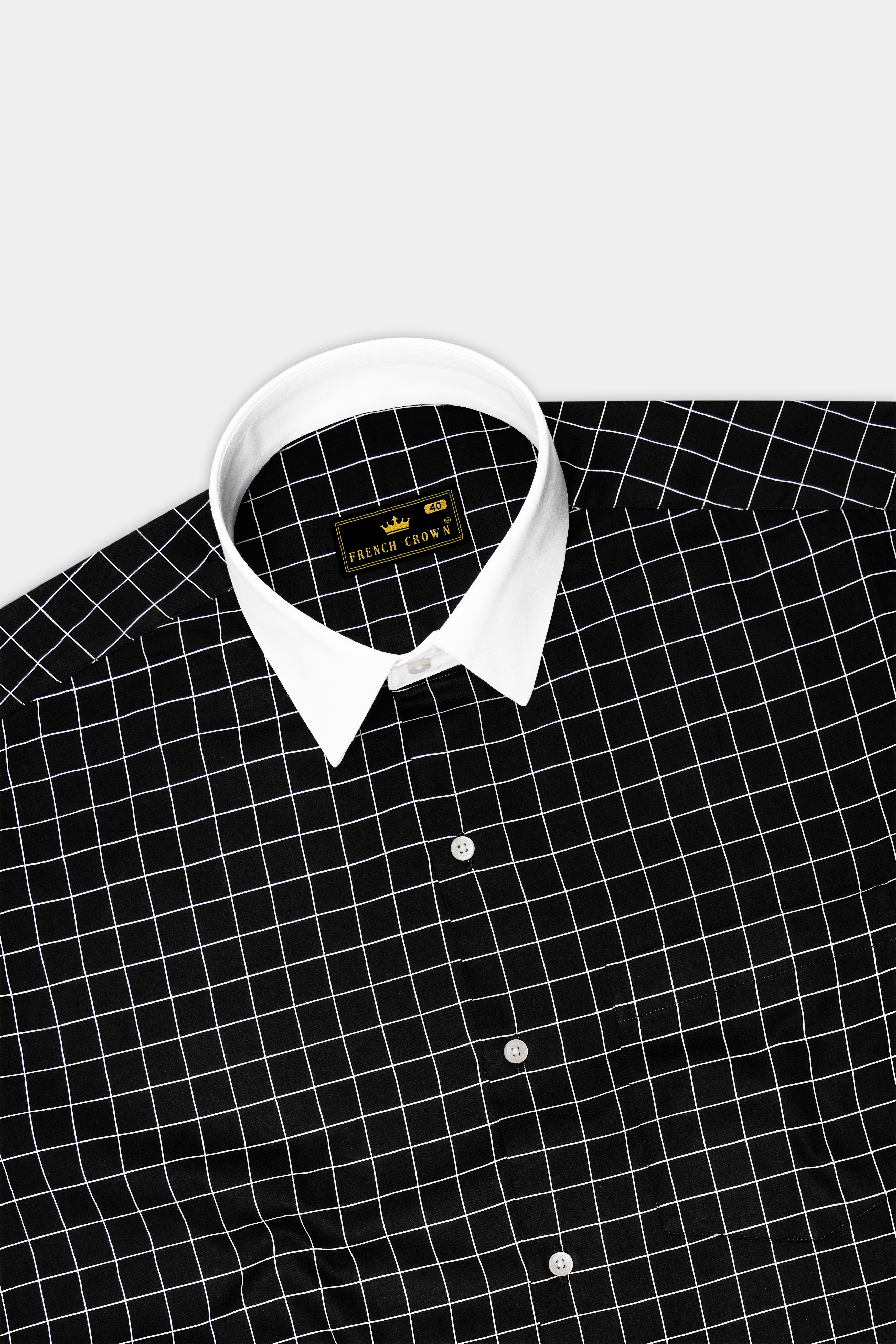Obsidian-Jade Black And Bright White Windowpane Subtle Sheen Super Soft Premium Cotton Dress White Cuff Collar Shirt 14550-WCC-38, 14550-WCC-H-38, 14550-WCC-39, 14550-WCC-H-39, 14550-WCC-40, 14550-WCC-H-40, 14550-WCC-42, 14550-WCC-H-42, 14550-WCC-44, 14550-WCC-H-44, 14550-WCC-46, 14550-WCC-H-46, 14550-WCC-48, 14550-WCC-H-48, 14550-WCC-50, 14550-WCC-H-50, 14550-WCC-52, 14550-WCC-H-52