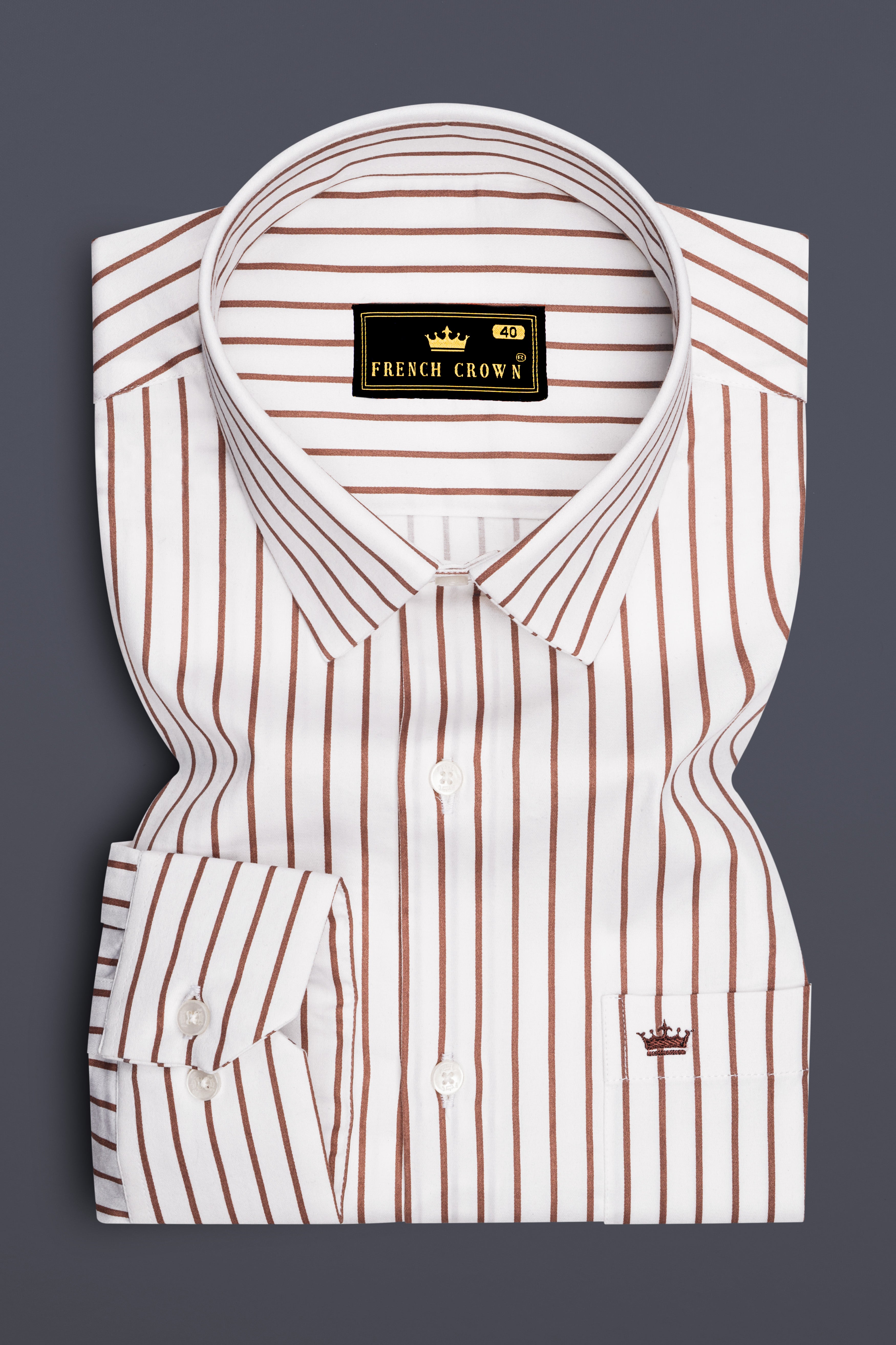 Imperial-Roman Brown And Bright White Pin Striped Subtle Sheen Super Soft Premium Cotton Dress Shirt 14554-38, 14554-H-38, 14554-39, 14554-H-39, 14554-40, 14554-H-40, 14554-42, 14554-H-42, 14554-44, 14554-H-44, 14554-46, 14554-H-46, 14554-48, 14554-H-48, 14554-50, 14554-H-50, 14554-52, 14554-H-52