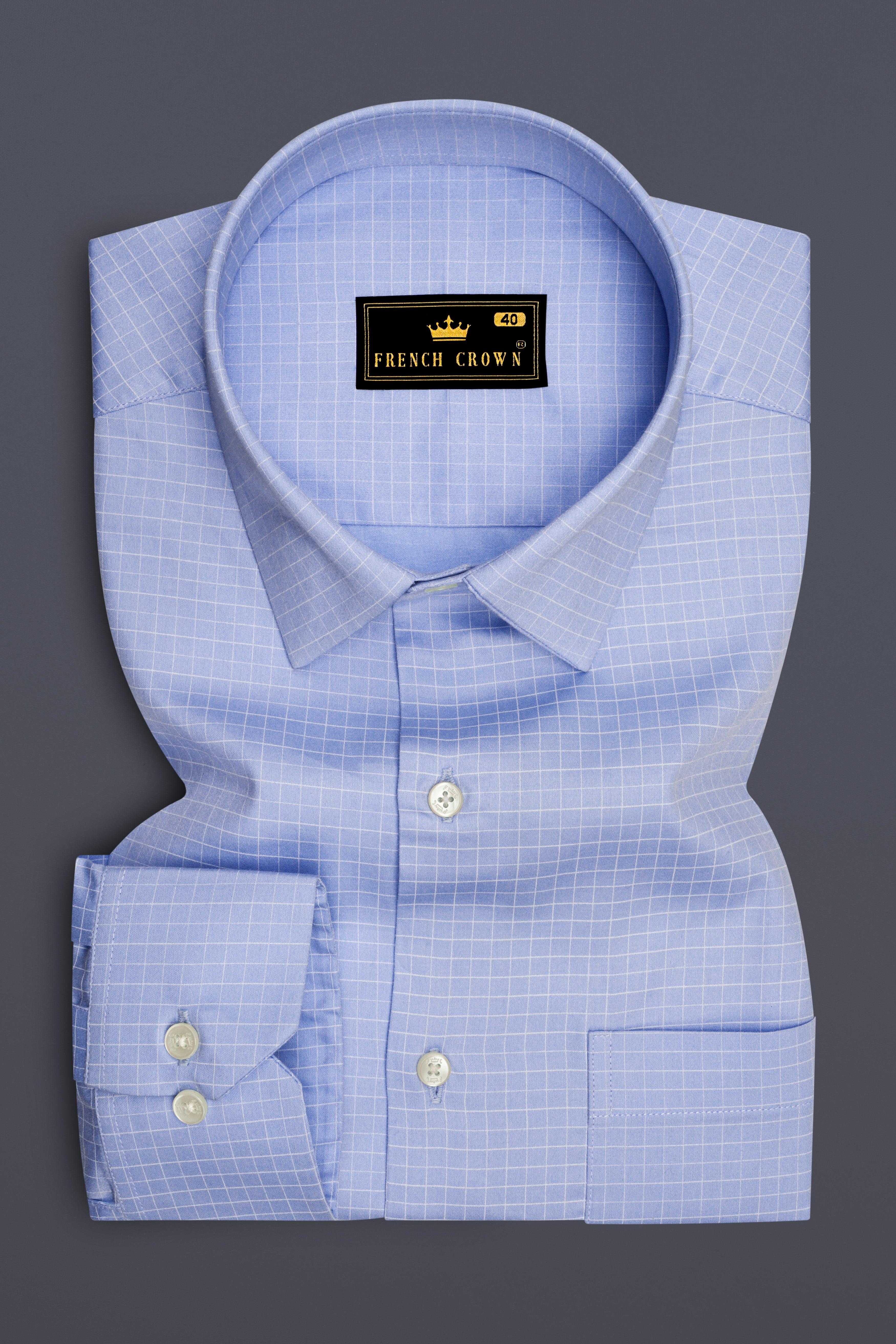Mariner-Perano Blue And Bright White Plaid Subtle Sheen Super Soft Premium Cotton Dress Shirt