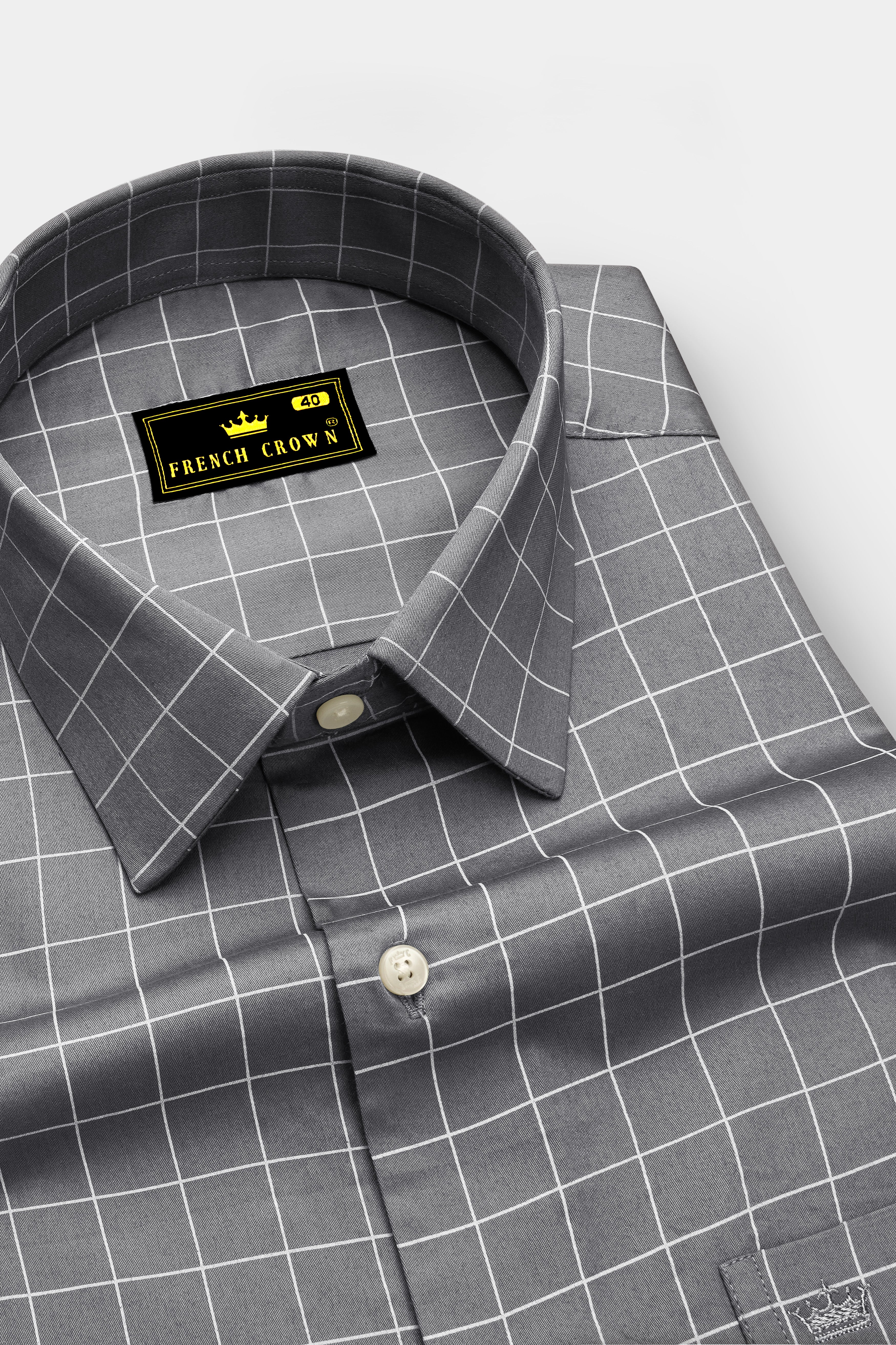 Argent-Shuttle Gray And Bright White Windowpane Subtle Sheen Super Soft Premium Cotton Dress Shirt