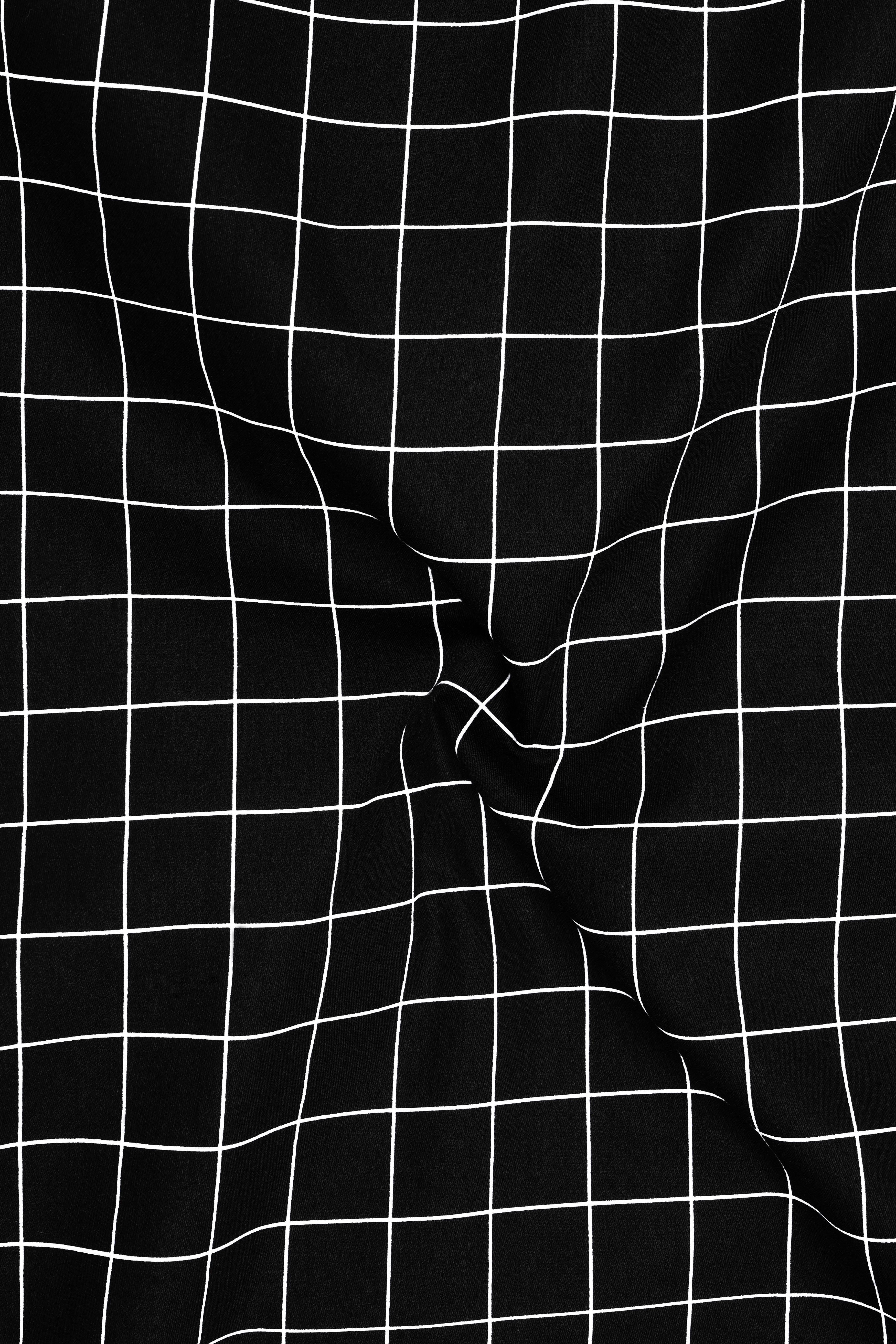 Ebon-Jade Black And Bright White Plaid Subtle Sheen Super Soft Premium Cotton Dress Shirt