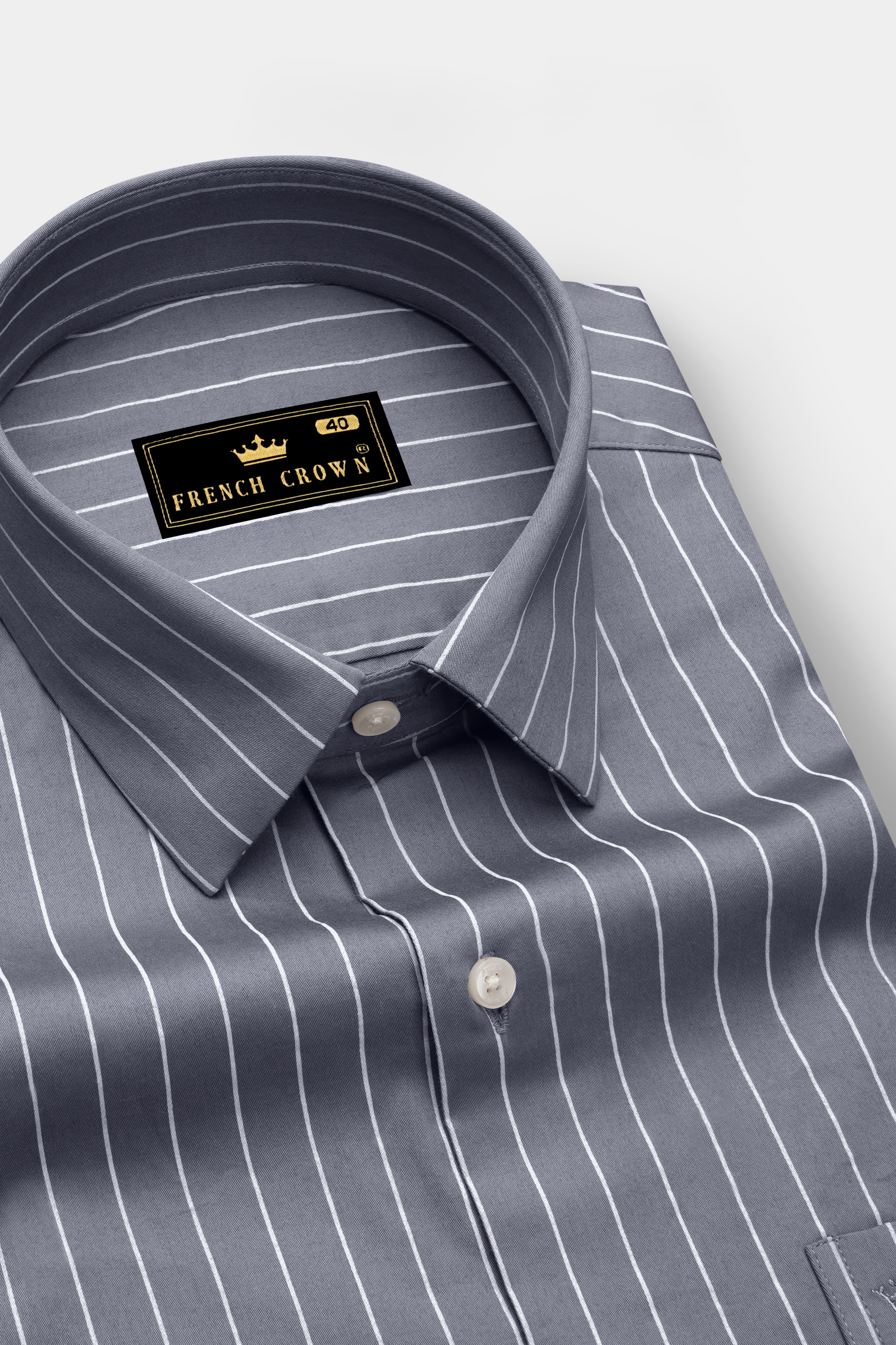 Chrome-Storm Gray And Bright White Pin Striped Subtle Sheen Super Soft Premium Cotton Dress Shirt