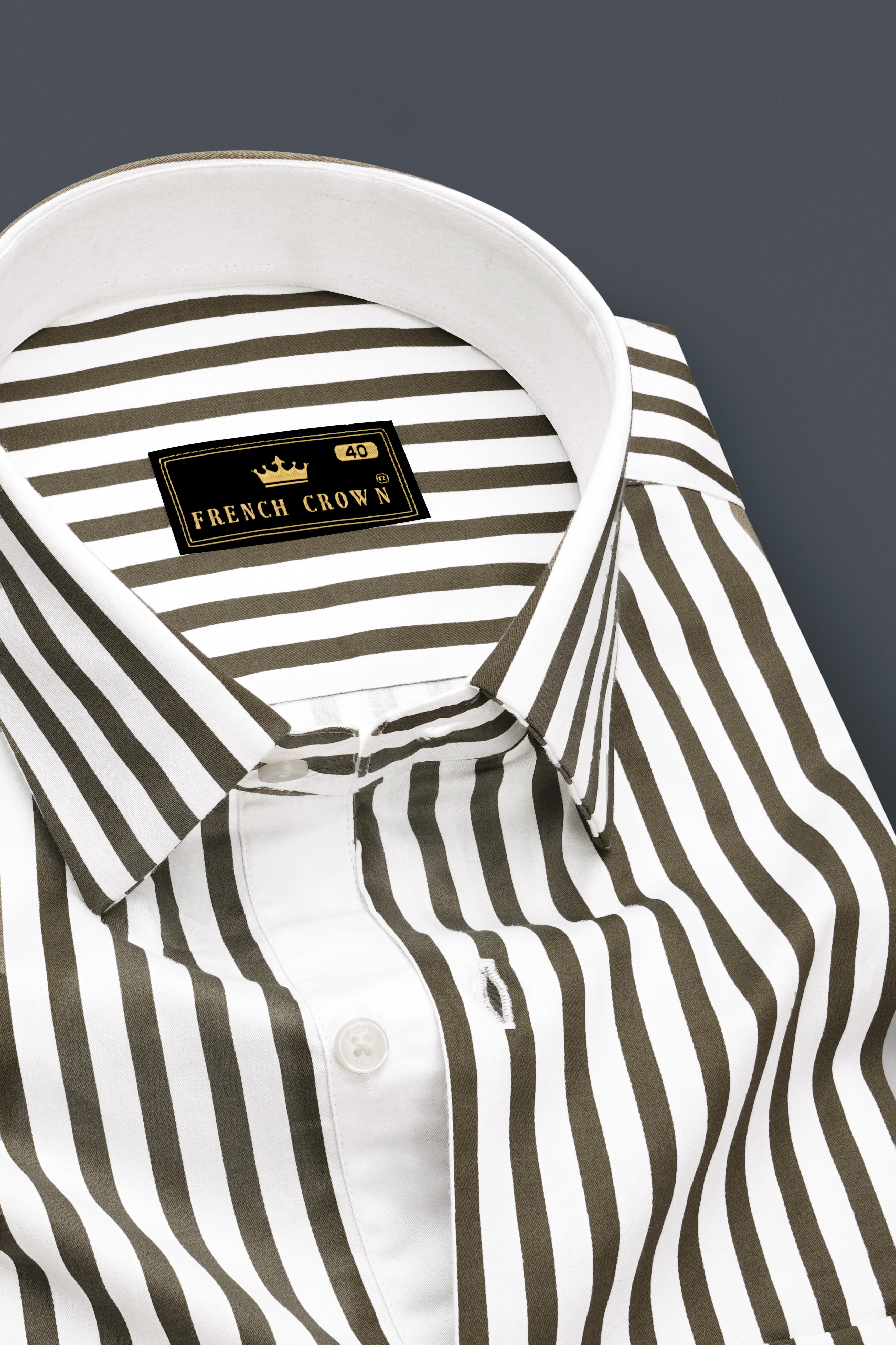 Meadow-Hemlock Green And Bright White Candy Striped Subtle Sheen Soft Premium Cotton Dress Shirt