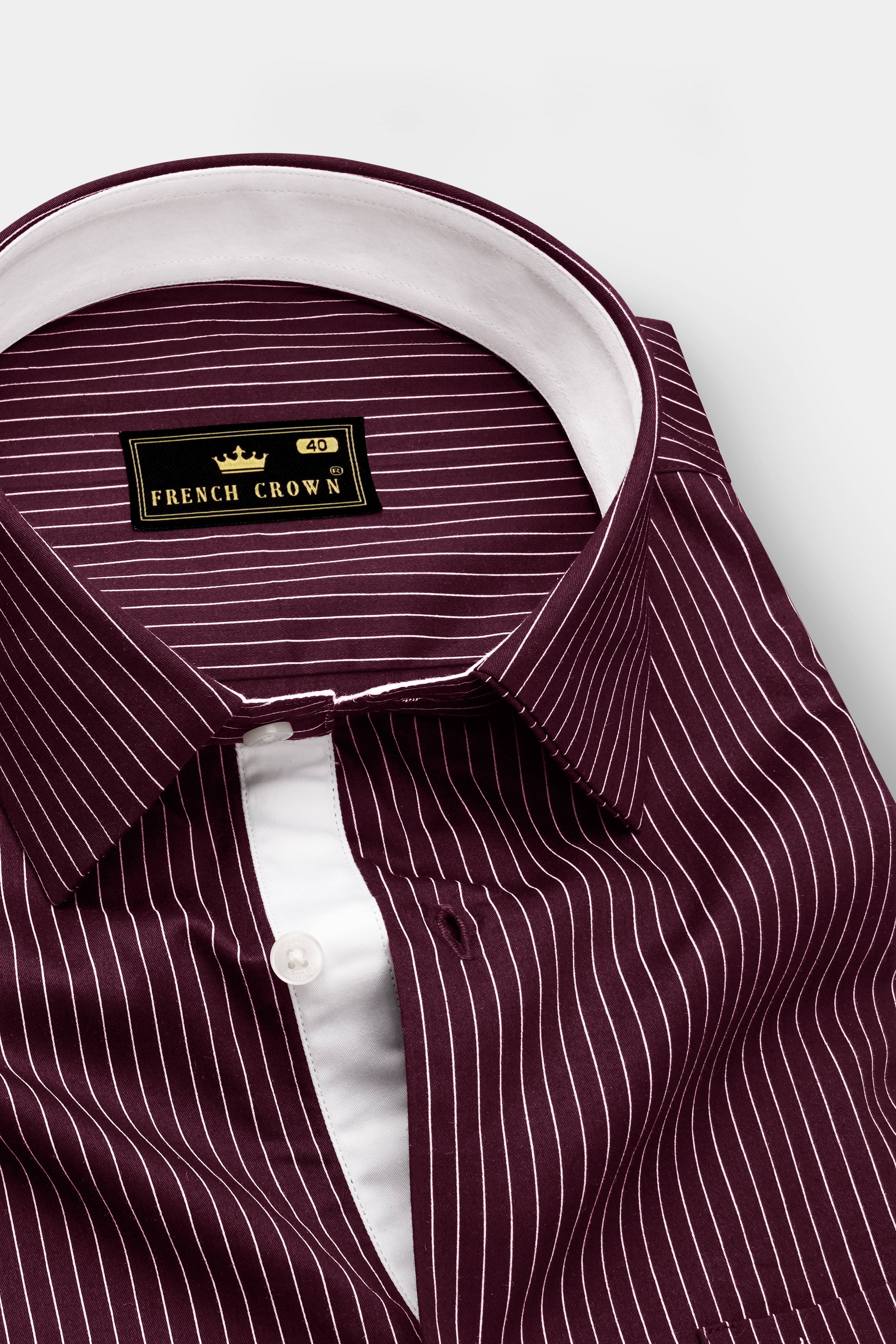 Claret-Aubergine Maroon And Bright White Pin Striped Subtle Sheen Soft Premium Cotton Dress Shirt