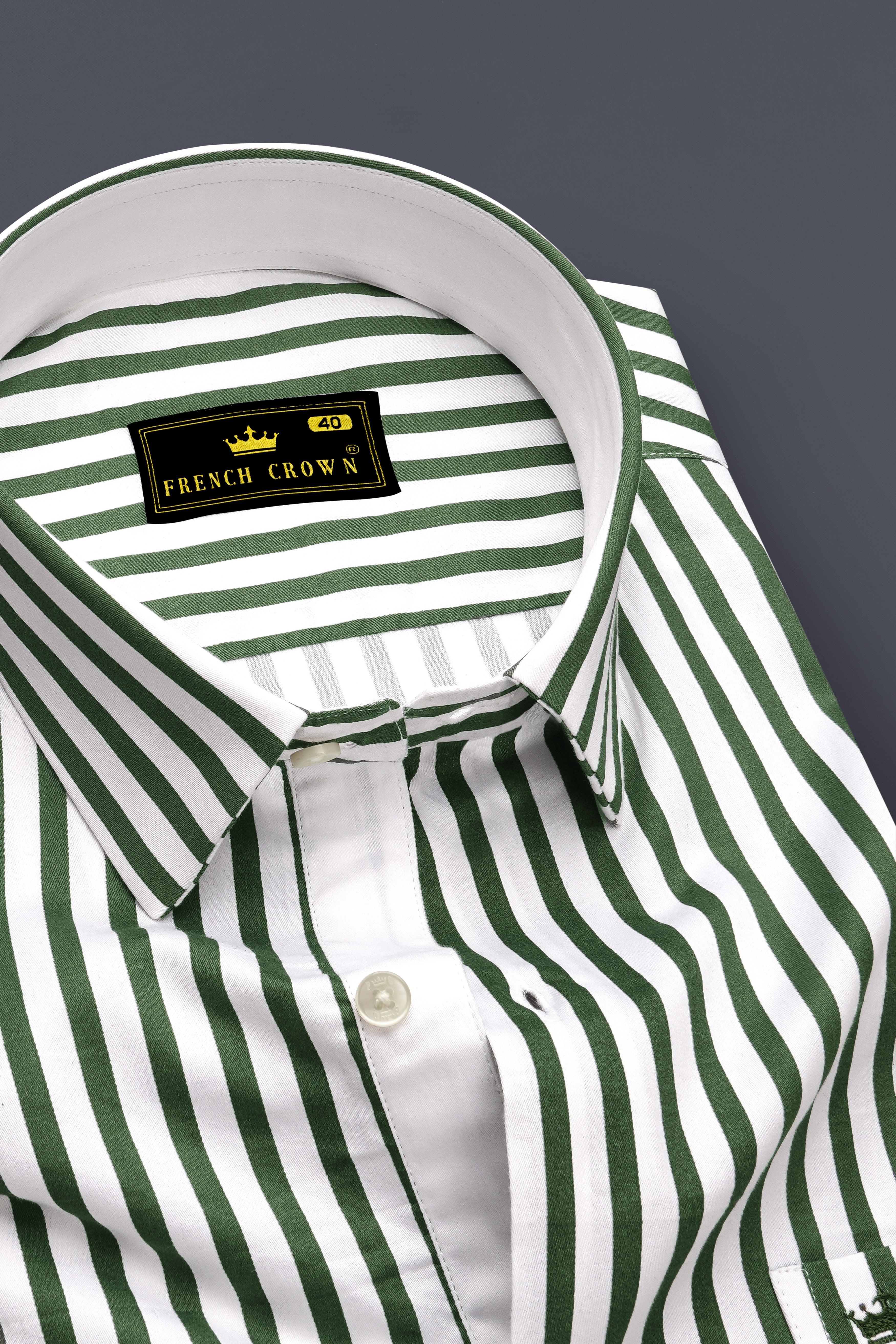 Eclipse-Lunar Green And Bright White Candy Striped Subtle Sheen Soft Premium Cotton Dress Shirt