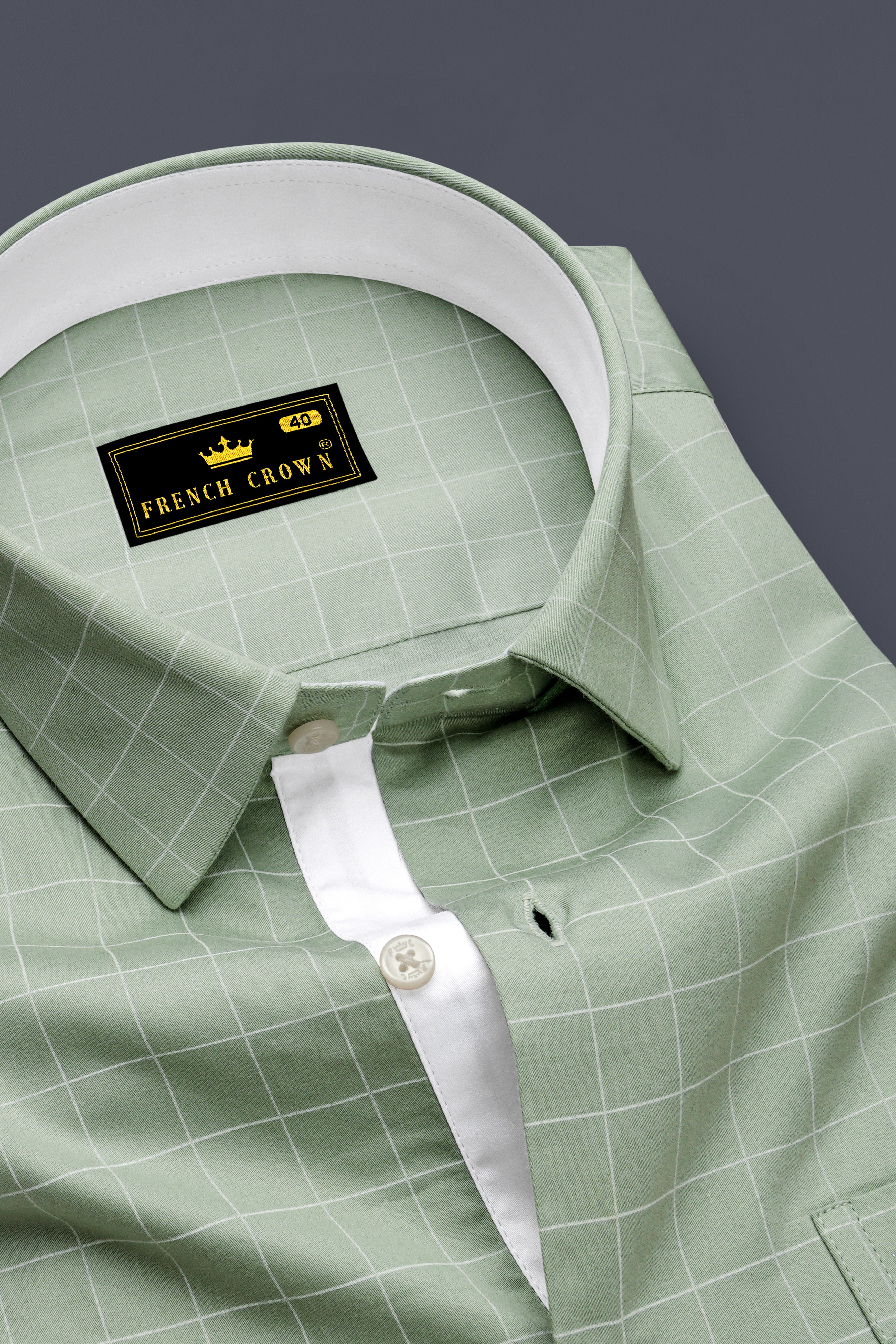 Verdant-Chalice Green And Bright White Windowpane Subtle Sheen Soft Premium Cotton Dress Shirt