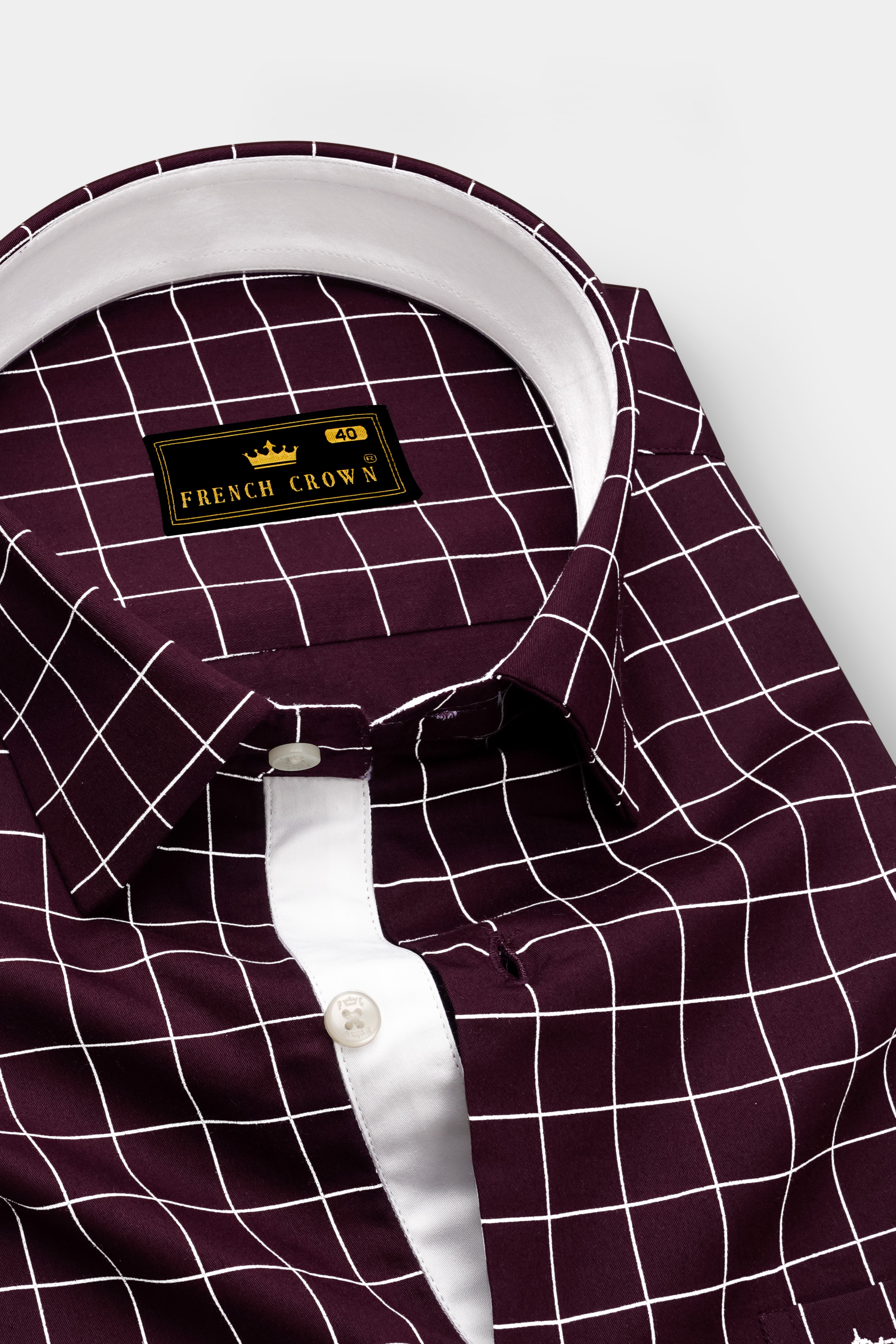 Garnet-Tamarind Maroon And Bright White Windowpane Subtle Sheen Soft Premium Cotton Dress Shirt