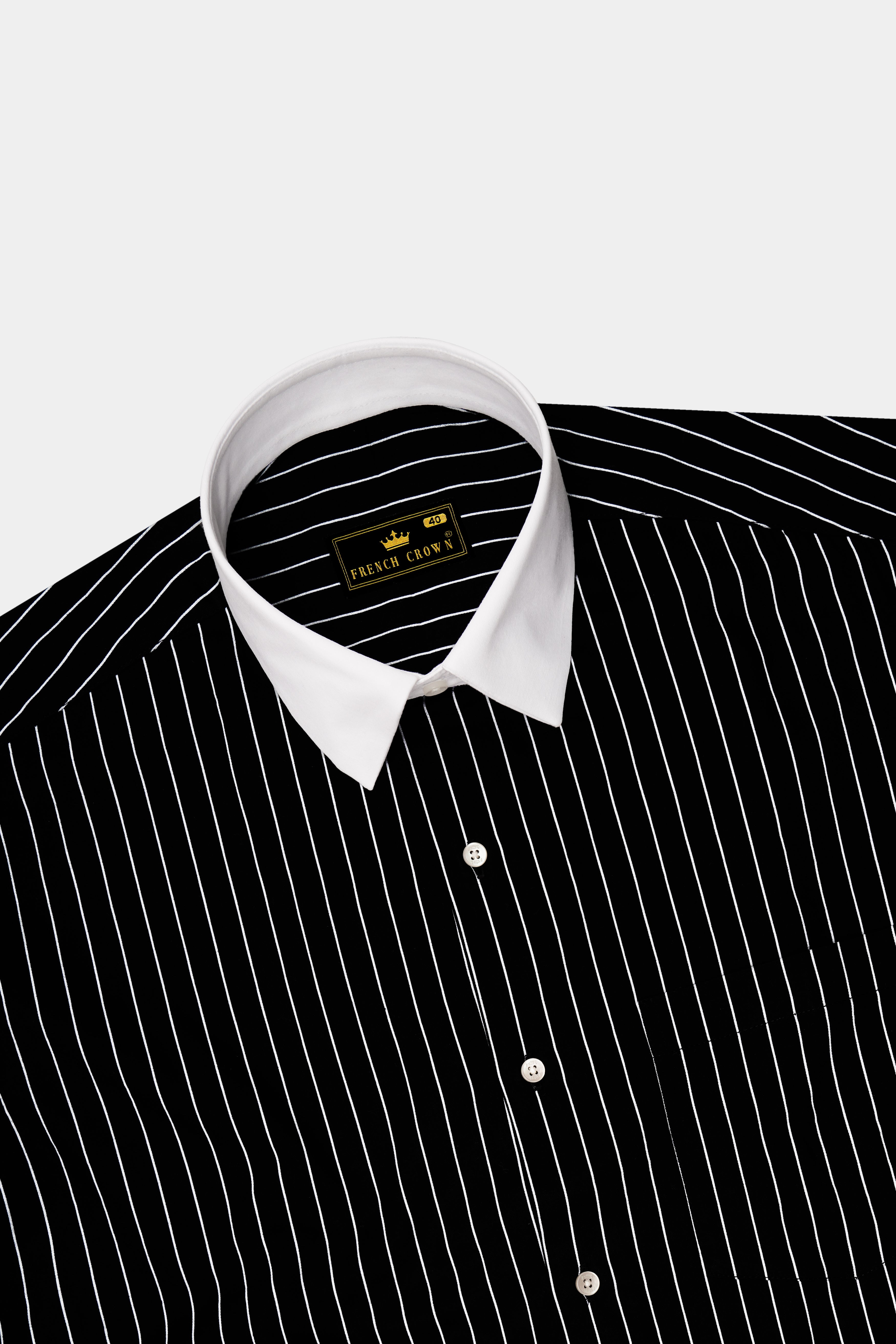 Regalux-Jade Black And Bright White Pin Striped Super Soft Premium Cotton Dress White Cuff Collar Shirt