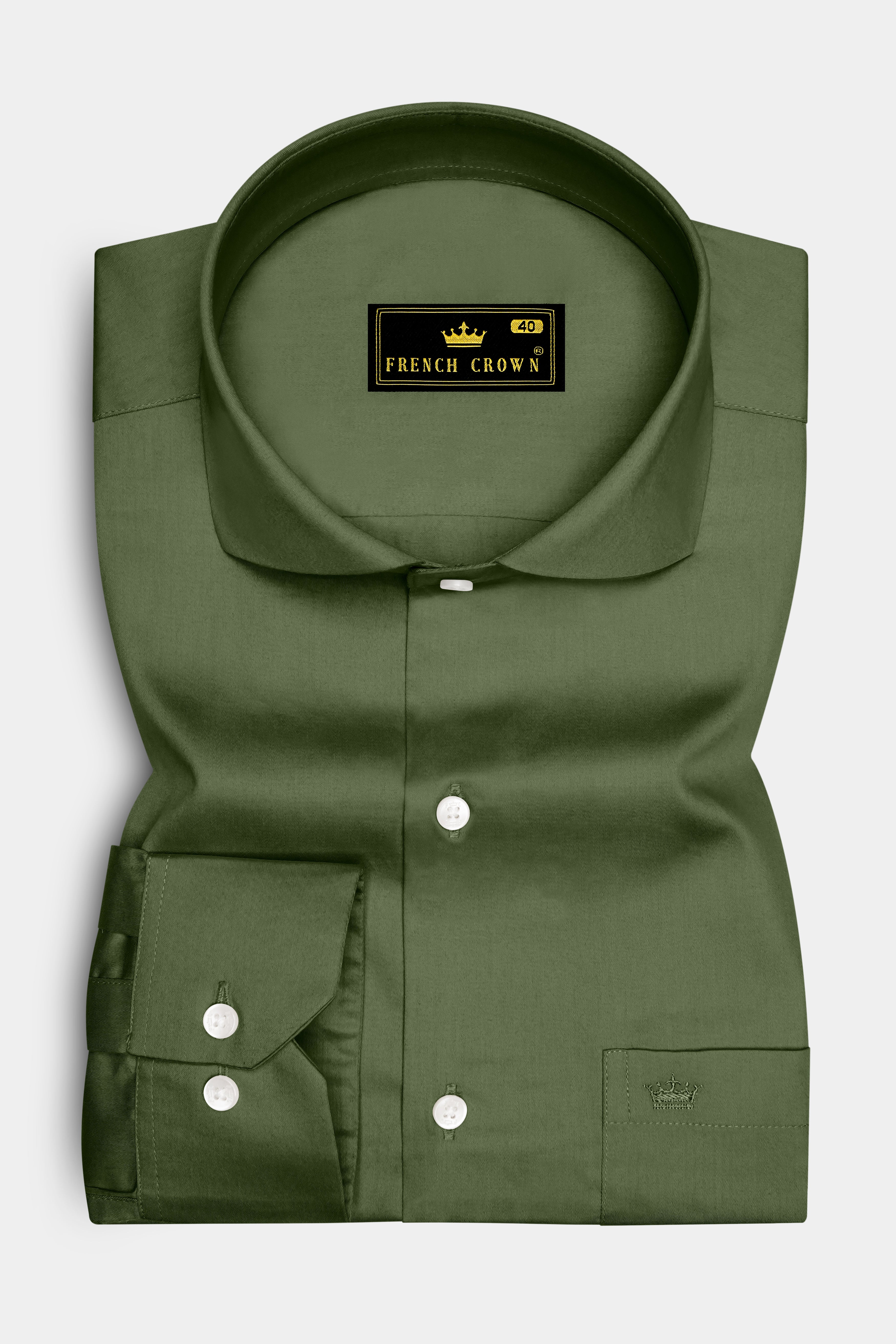 Verdant-Camo Green Subtle Sheen Super Soft Premium Cotton Cut Away Collar Dress Shirt