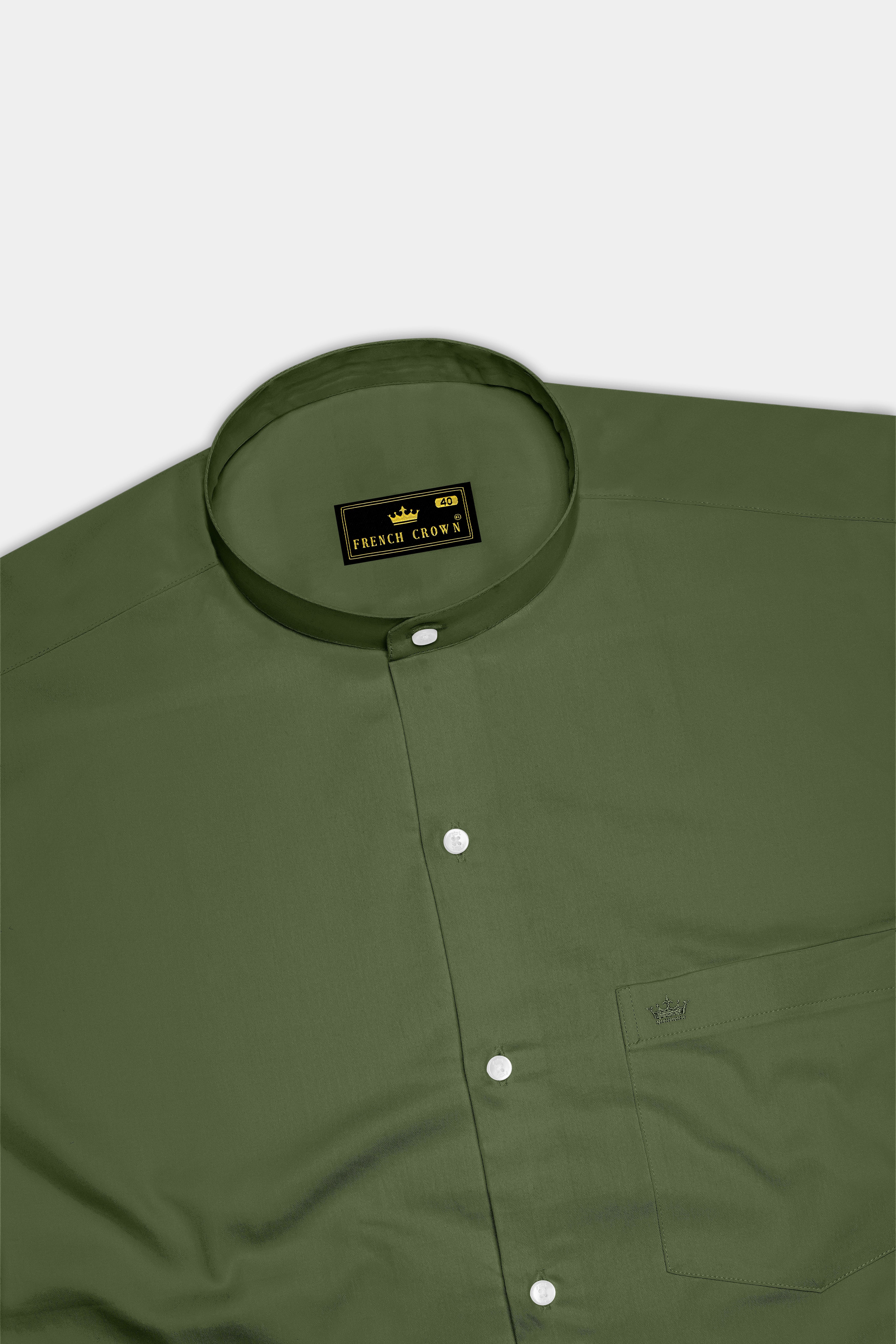 Verdant-Camo Green Subtle Sheen Super Soft Premium Cotton Mandarin Dress Shirt
