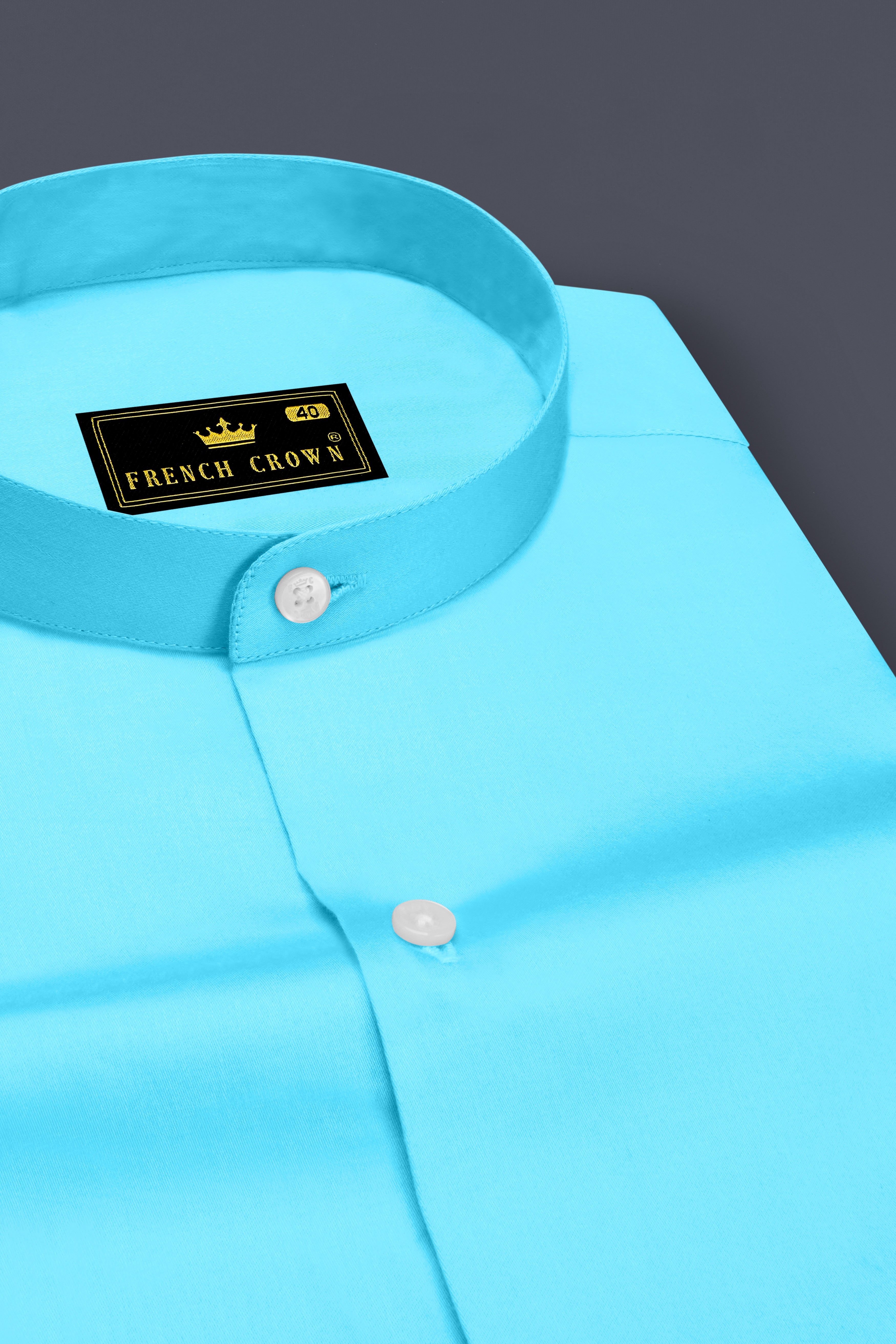 Azure-Columbia Blue Subtle Sheen Super Soft Premium Cotton Mandarin Dress Shirt