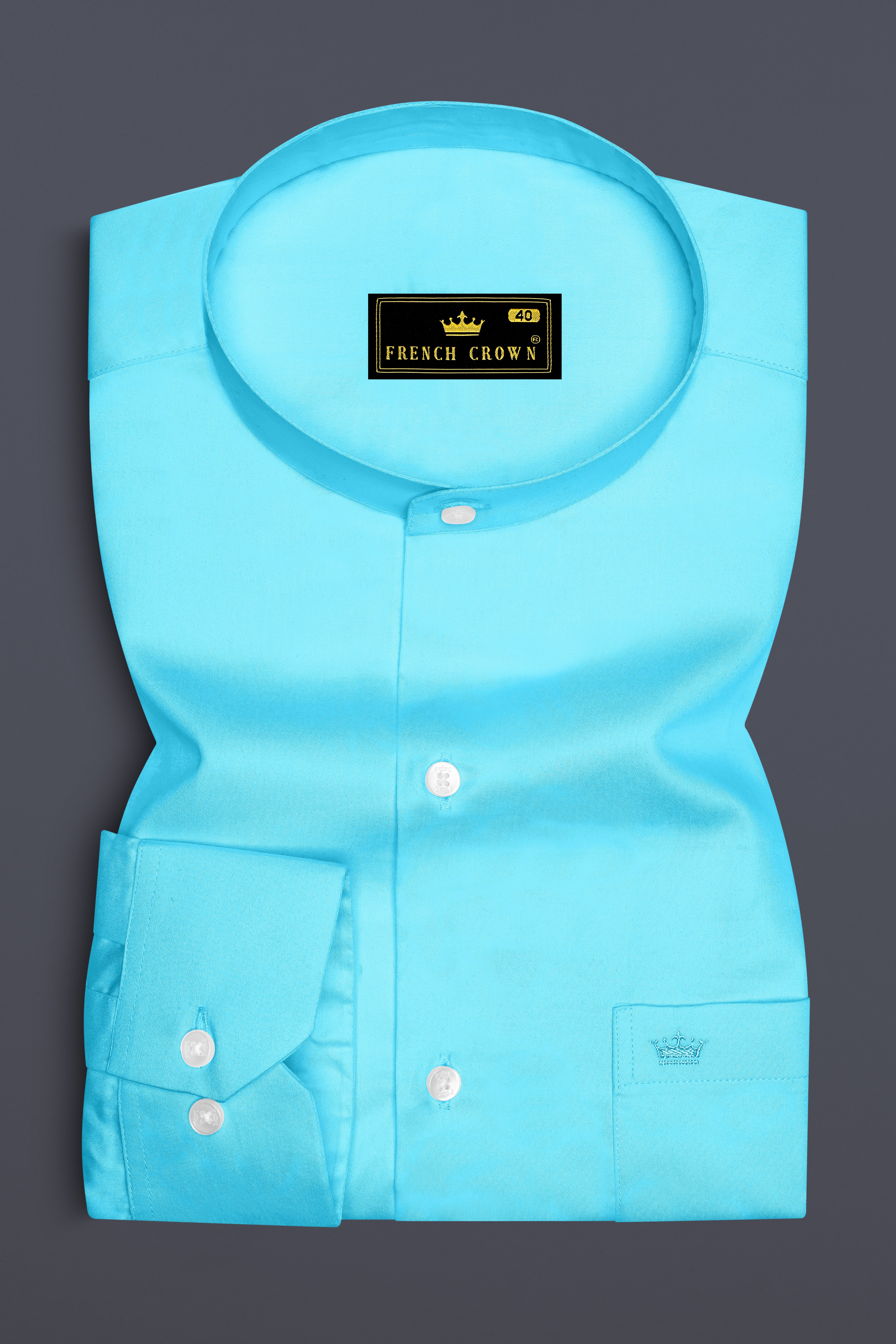 Azure-Columbia Blue Subtle Sheen Super Soft Premium Cotton Mandarin Dress Shirt
