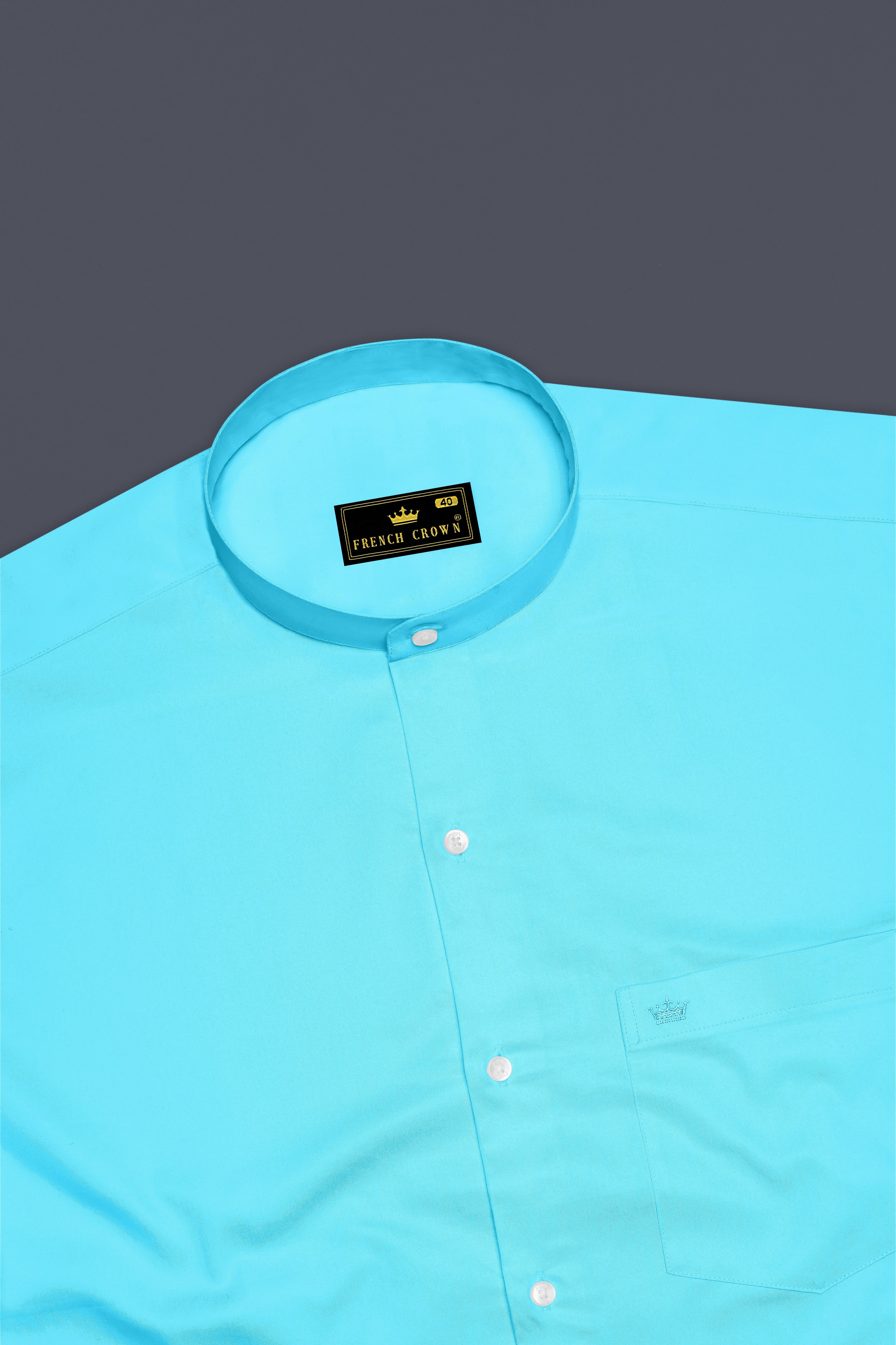 Azure-Columbia Blue Subtle Sheen Super Soft Premium Cotton Mandarin Dress Shirt