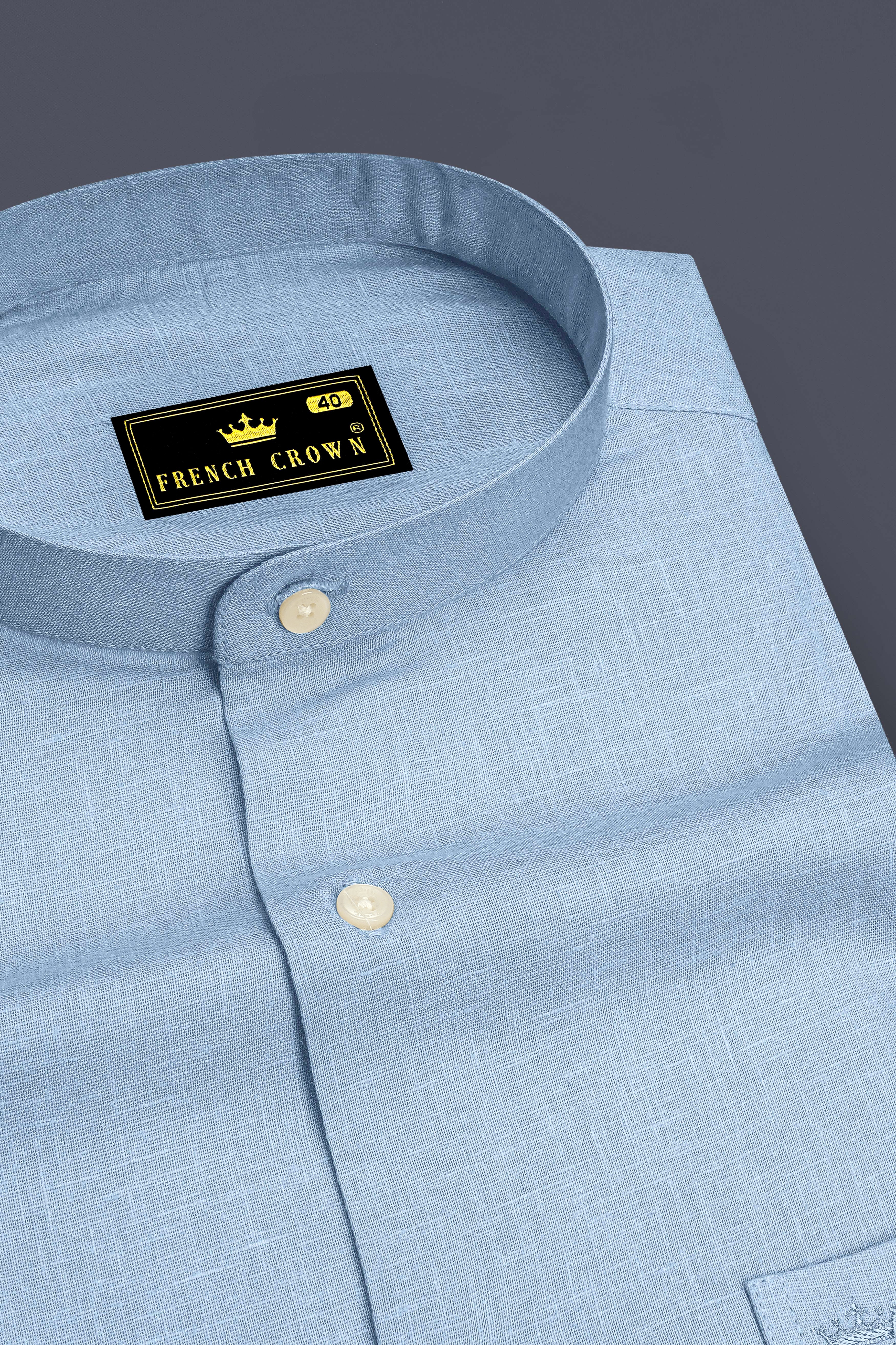 Poise-Waterloo Blue Luxurious Linen Mandarin Dress Shirt