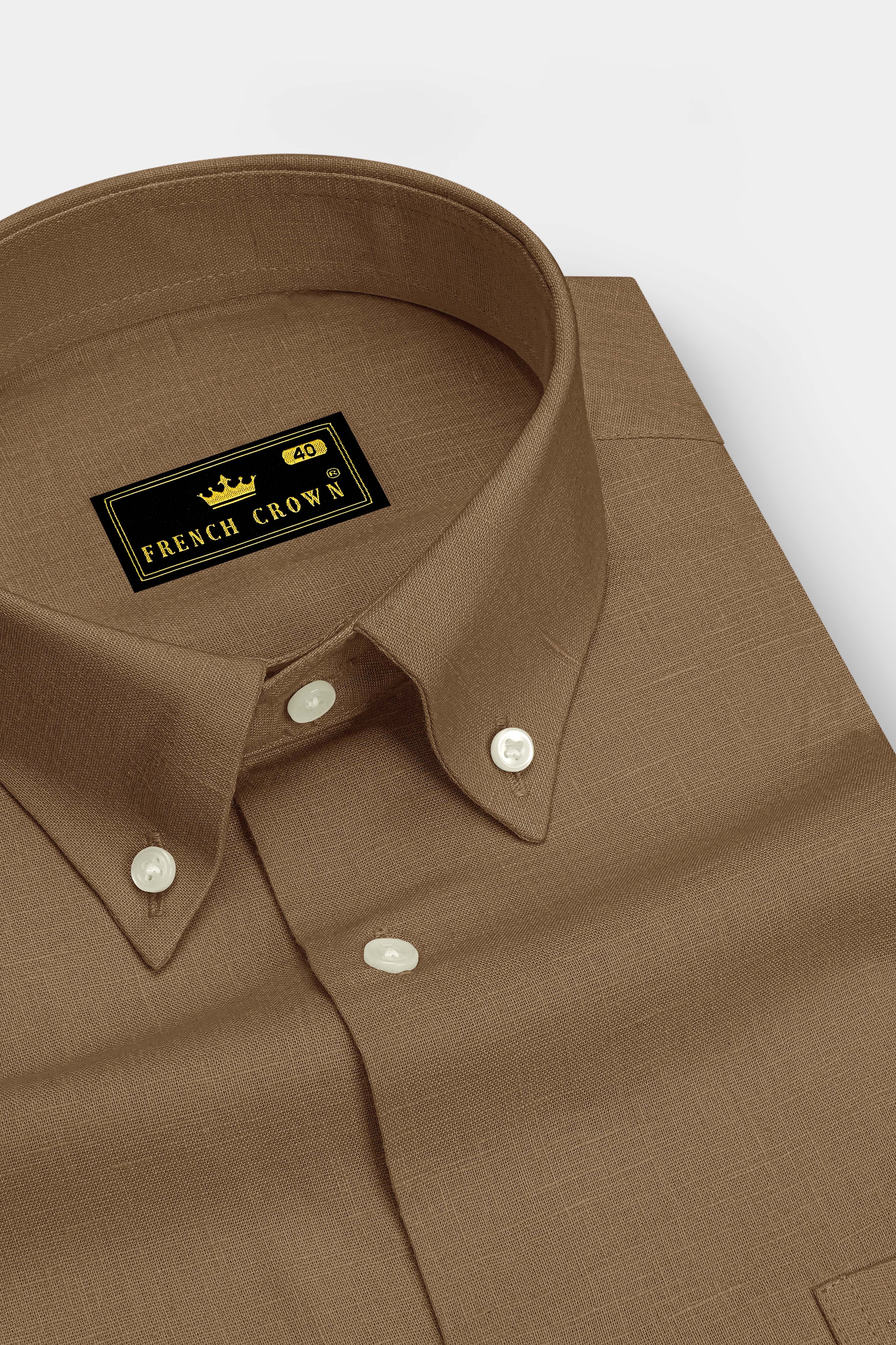 Toast-Pastel Brown Luxurious Linen Button Down Dress Shirt