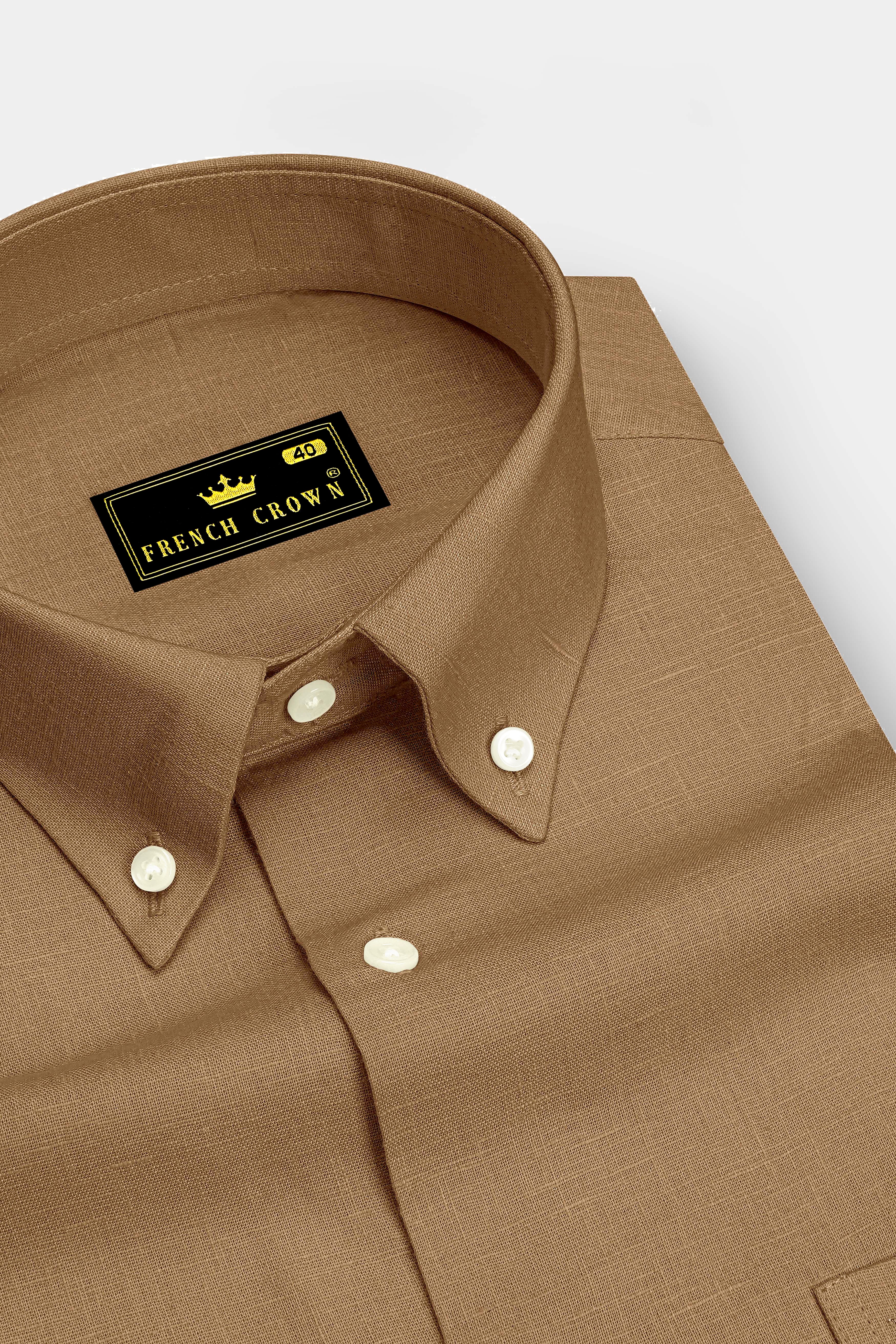 Toast-Pastel Brown Luxurious Linen Button Down Dress Shirt