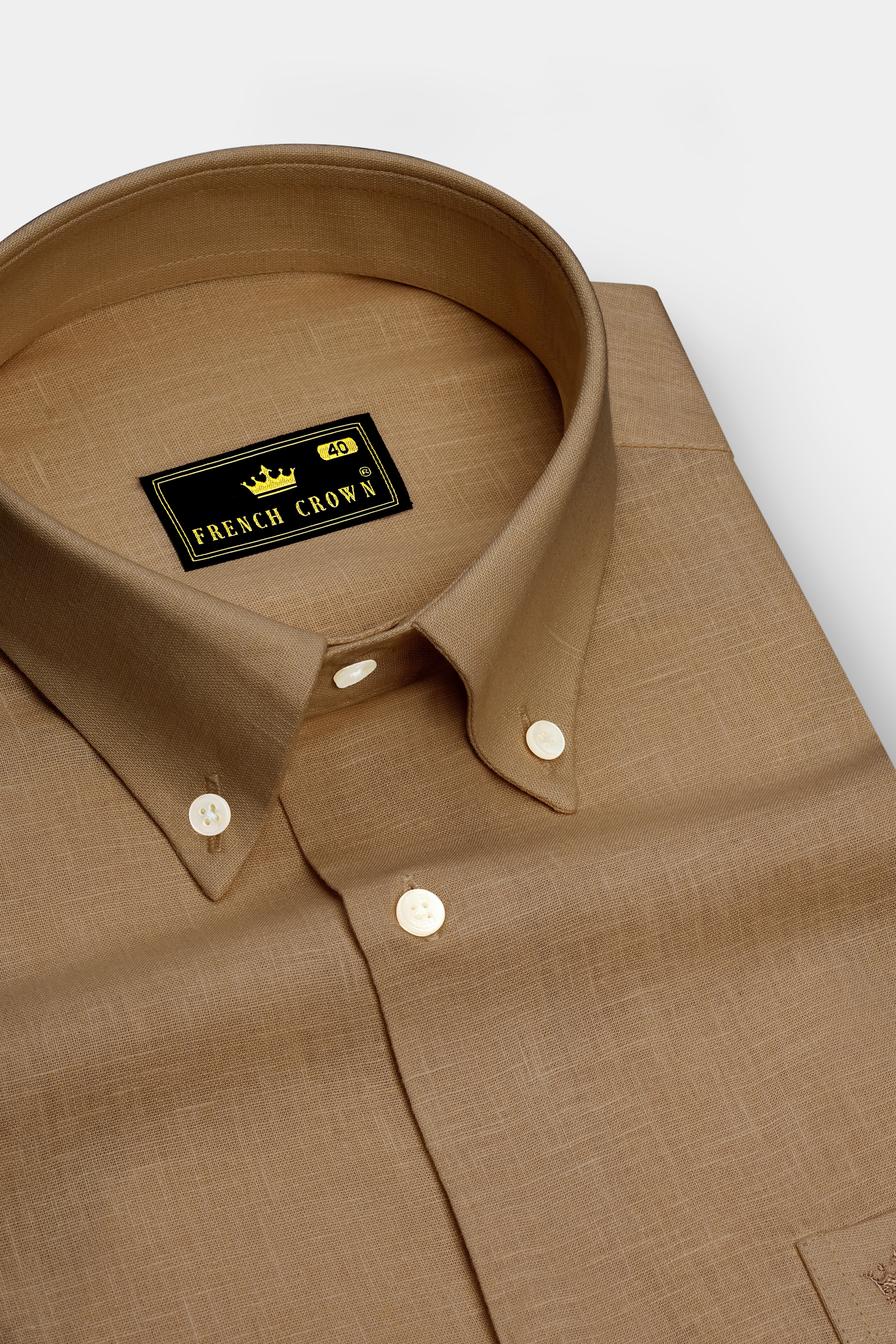 Toast-Pastel Brown Luxurious Linen Button Down Dress Shirt