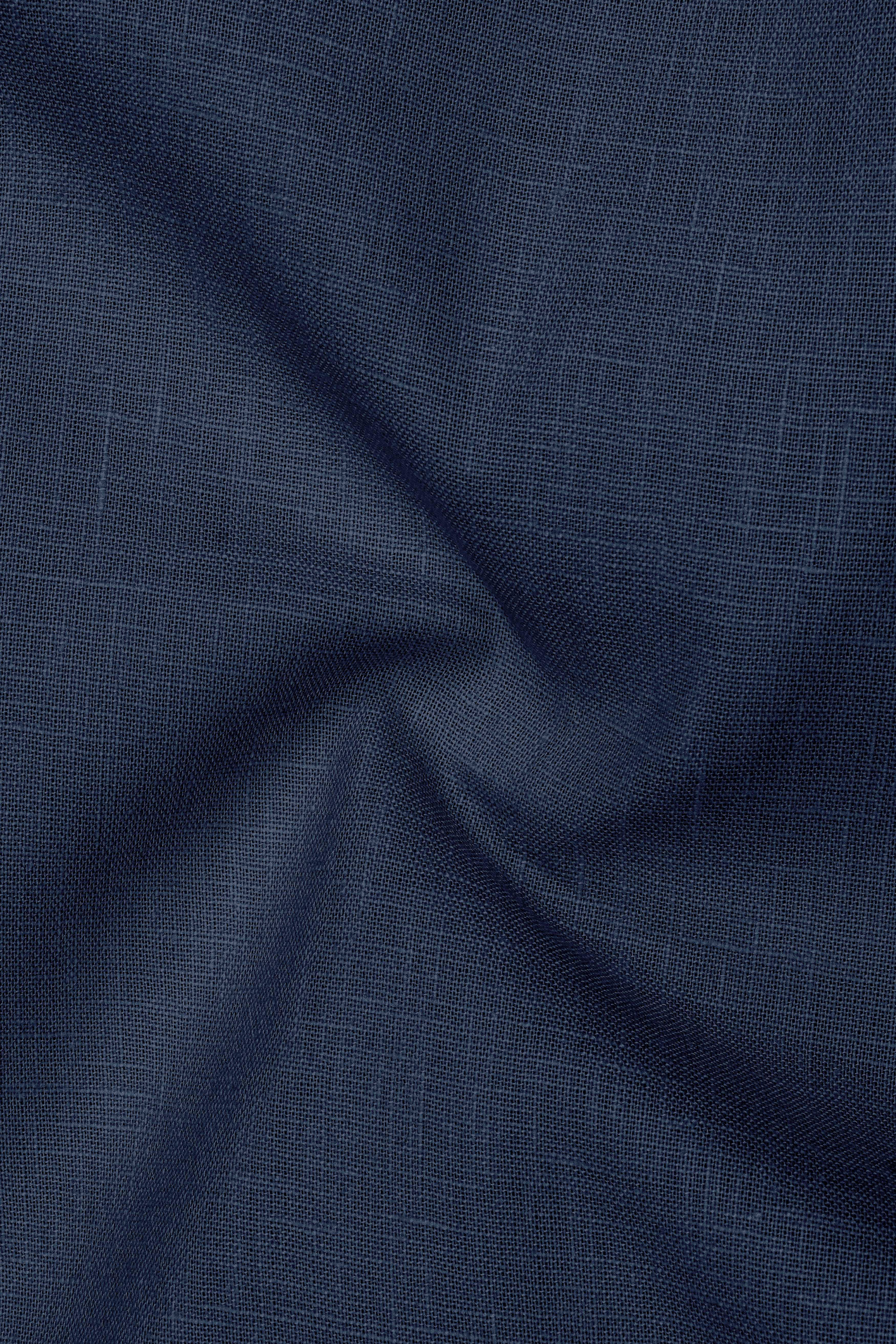 Mariner-Bunker Blue Luxurious Linen Button Down Dress Shirt