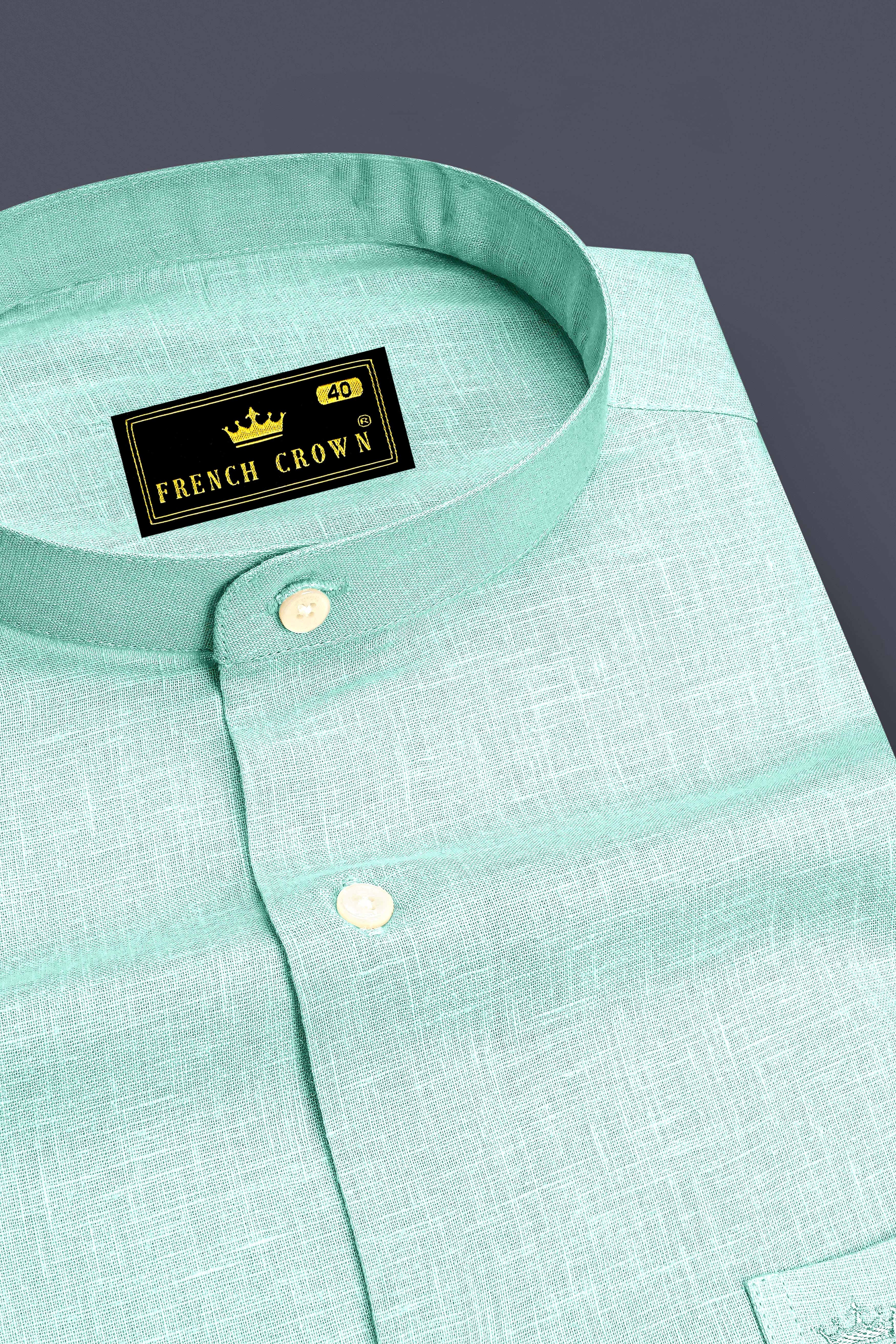 Zenith-Skeptic Blue Luxurious Linen Mandarin Dress Shirt