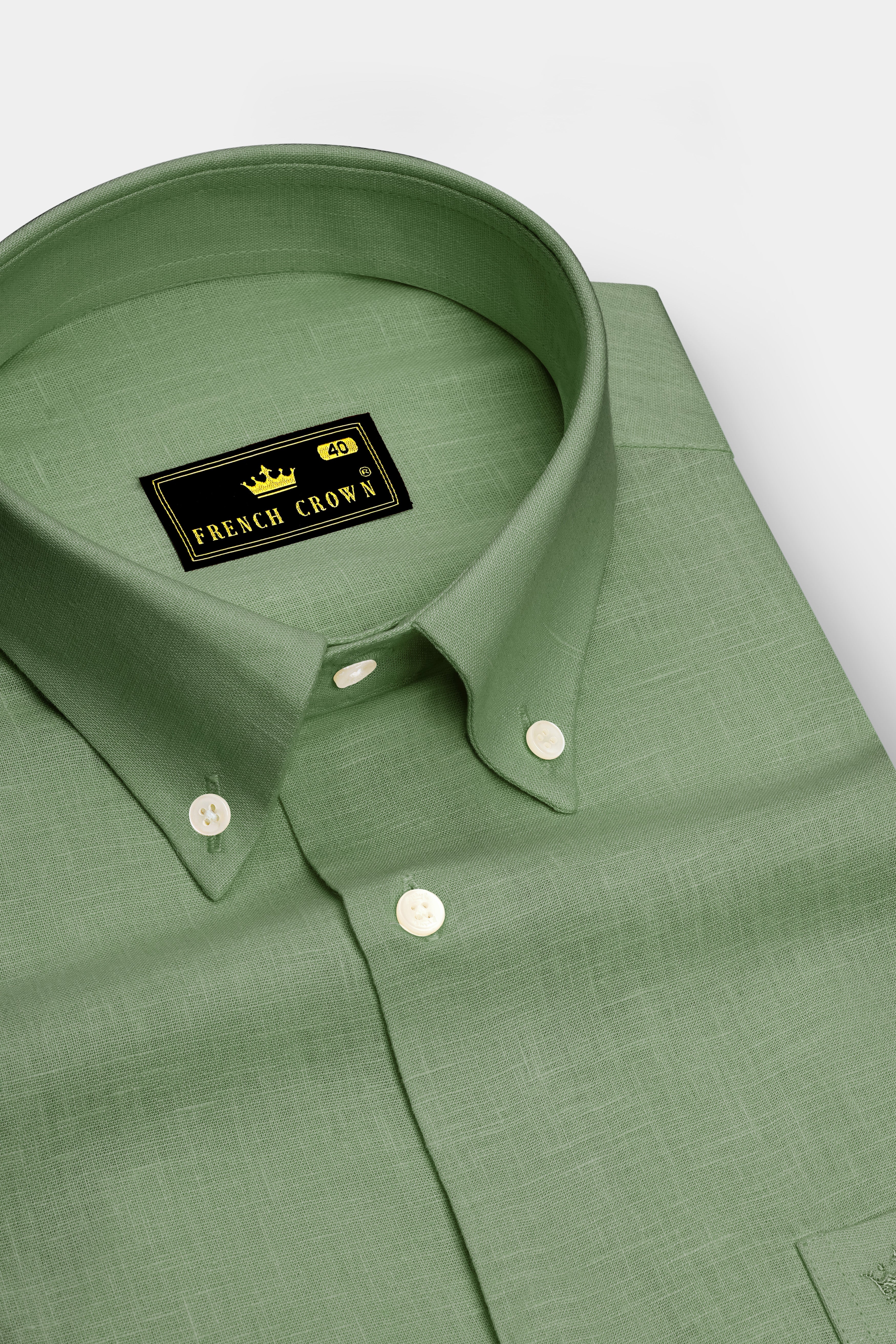 Emerald-Merlin Green Luxurious Linen Button Down Dress Shirt
