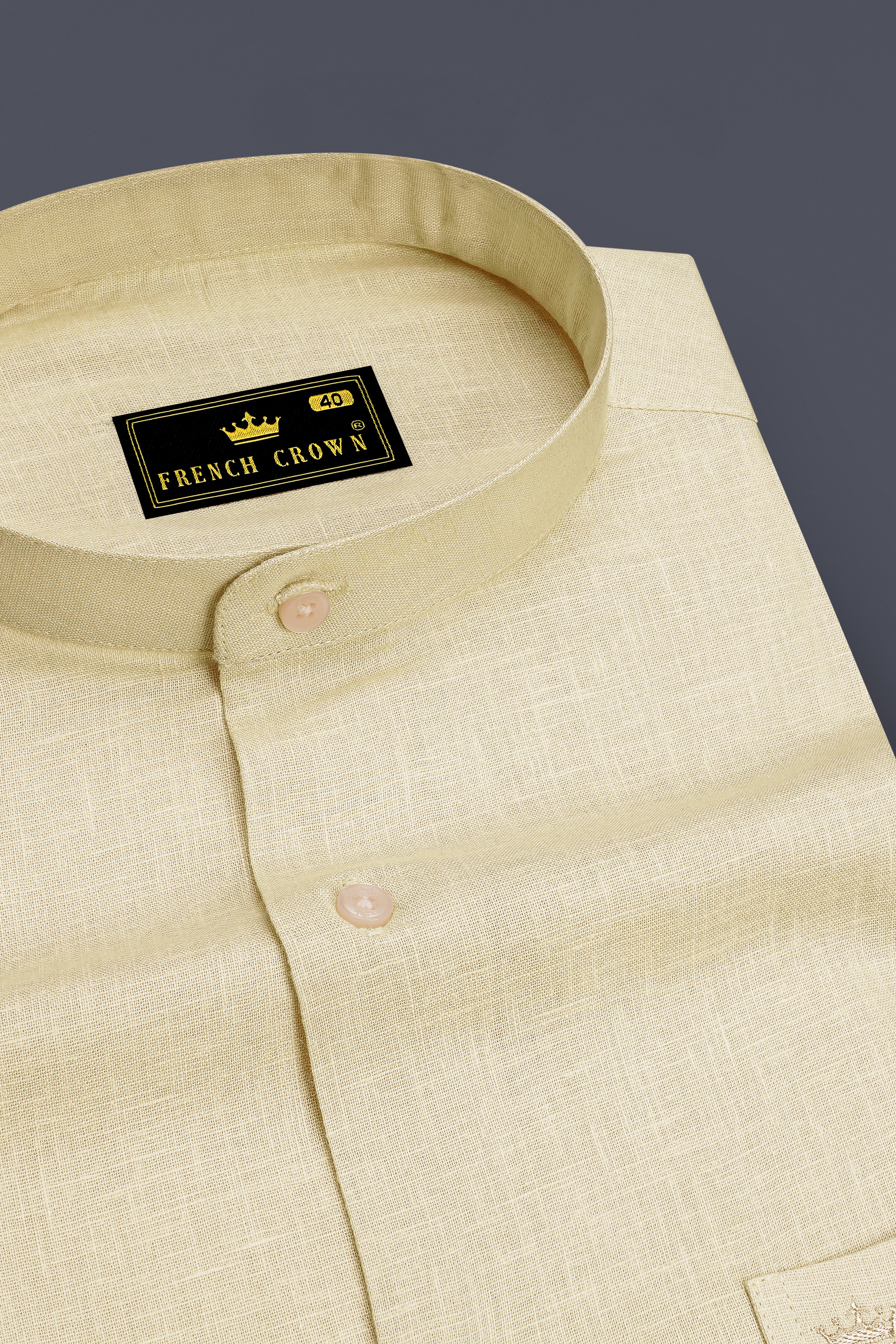 Vanille-Zorba Cream Luxurious Linen Mandarin Dress Shirt