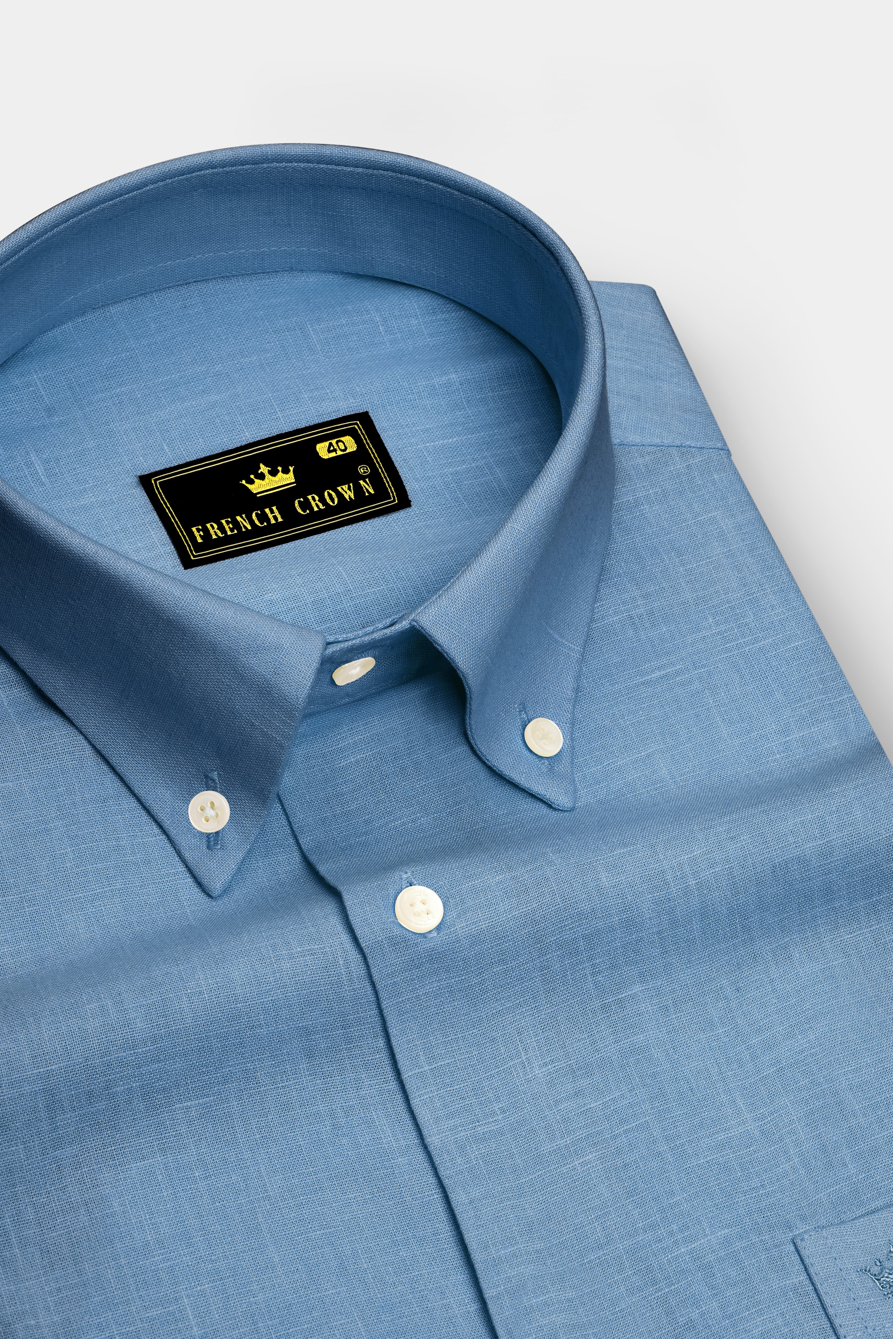 Azure-Lynch Blue Luxurious Linen Button Down Dress Shirt
