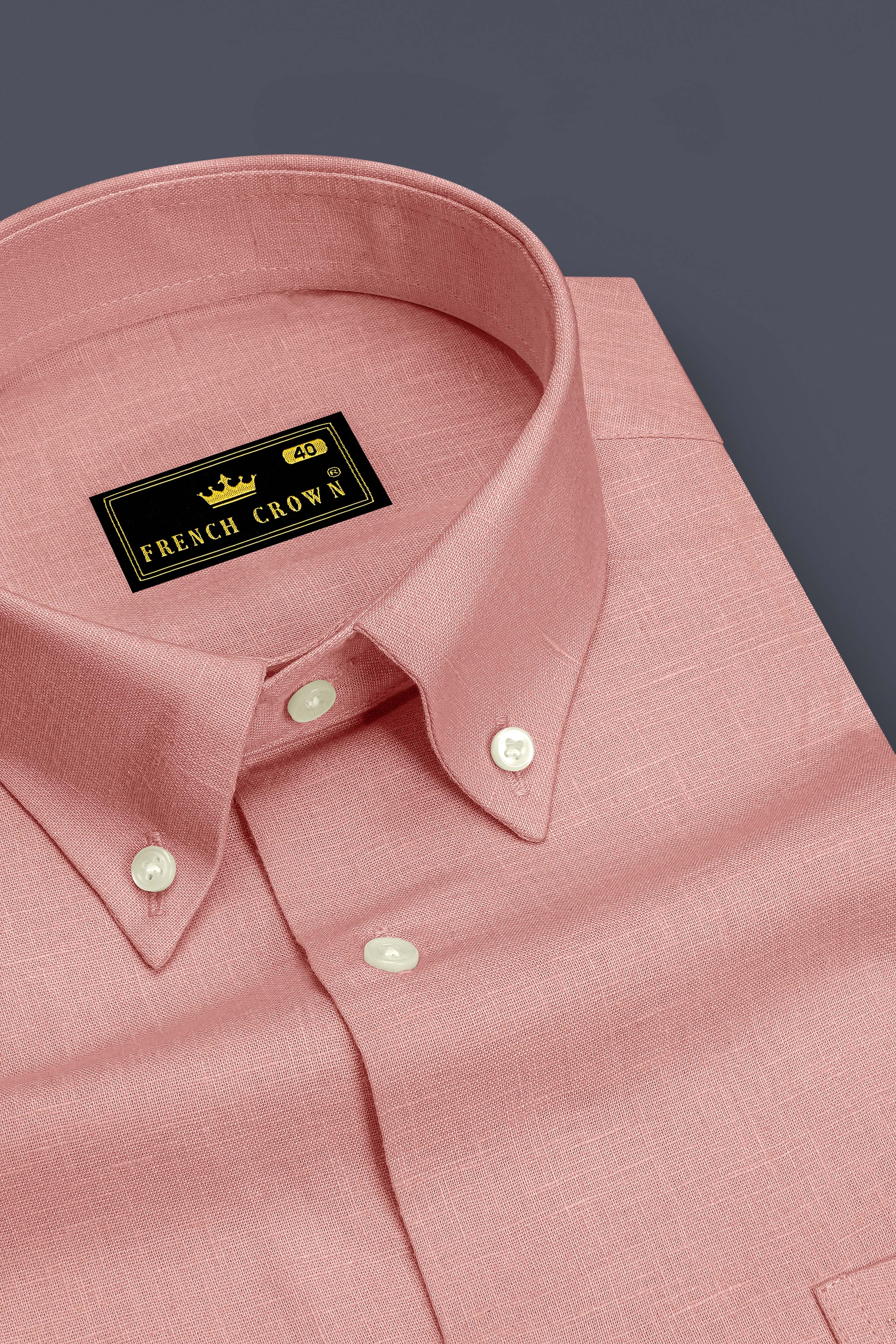 Apricot-Oriental Peach Luxurious Linen Button Down Dress Shirt