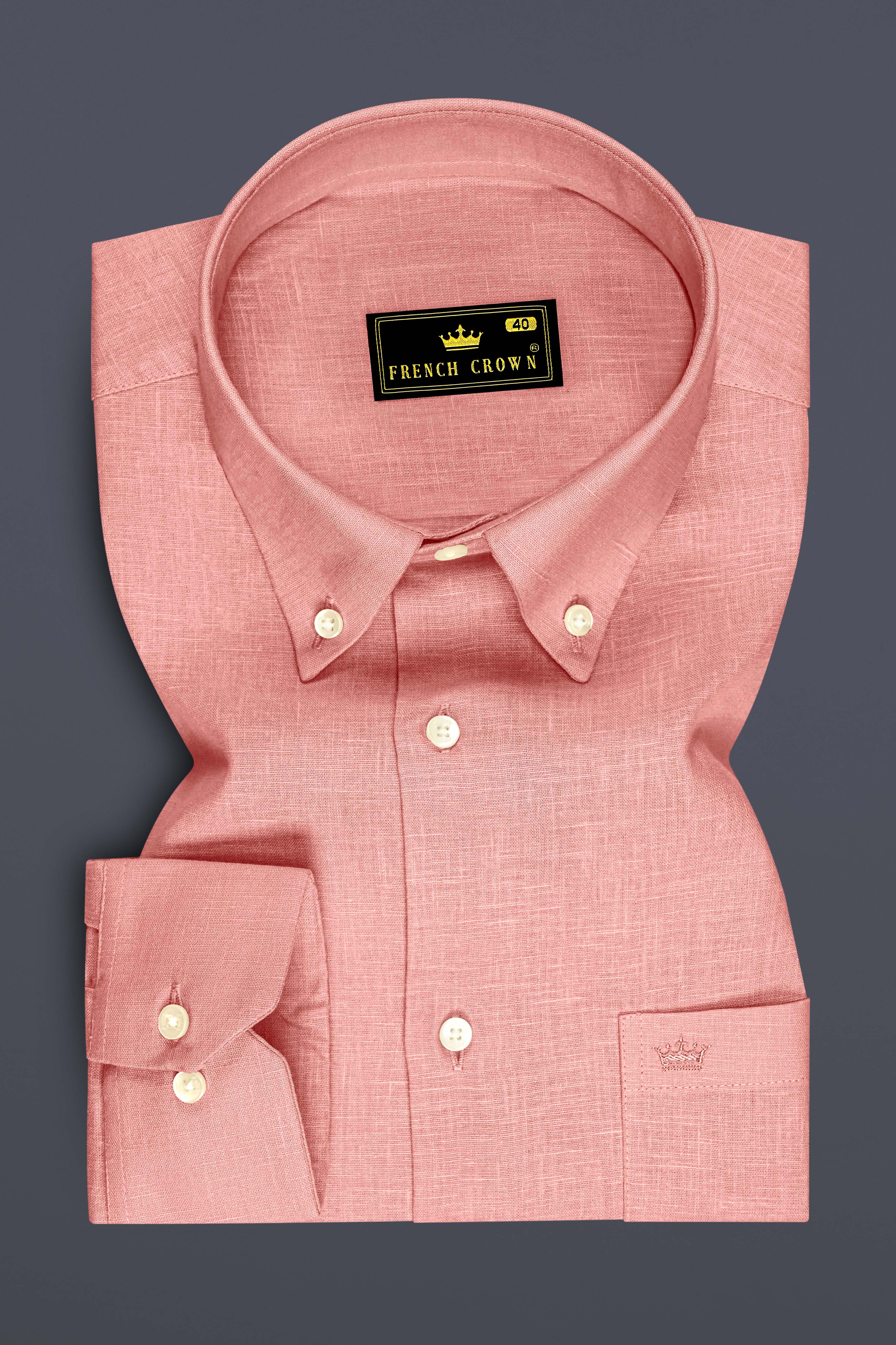 Apricot-Oriental Peach Luxurious Linen Button Down Dress Shirt