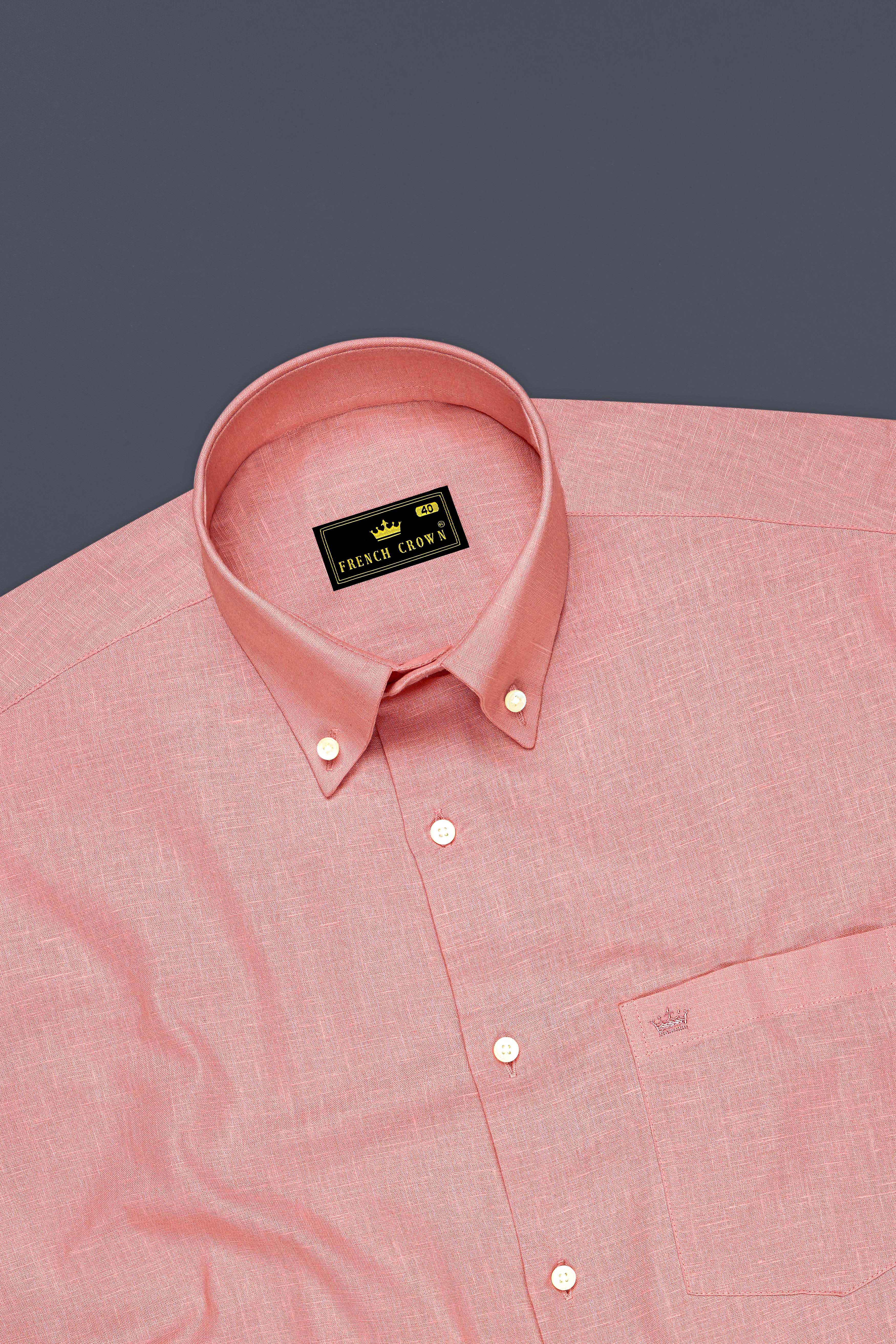 Apricot-Oriental Peach Luxurious Linen Button Down Dress Shirt