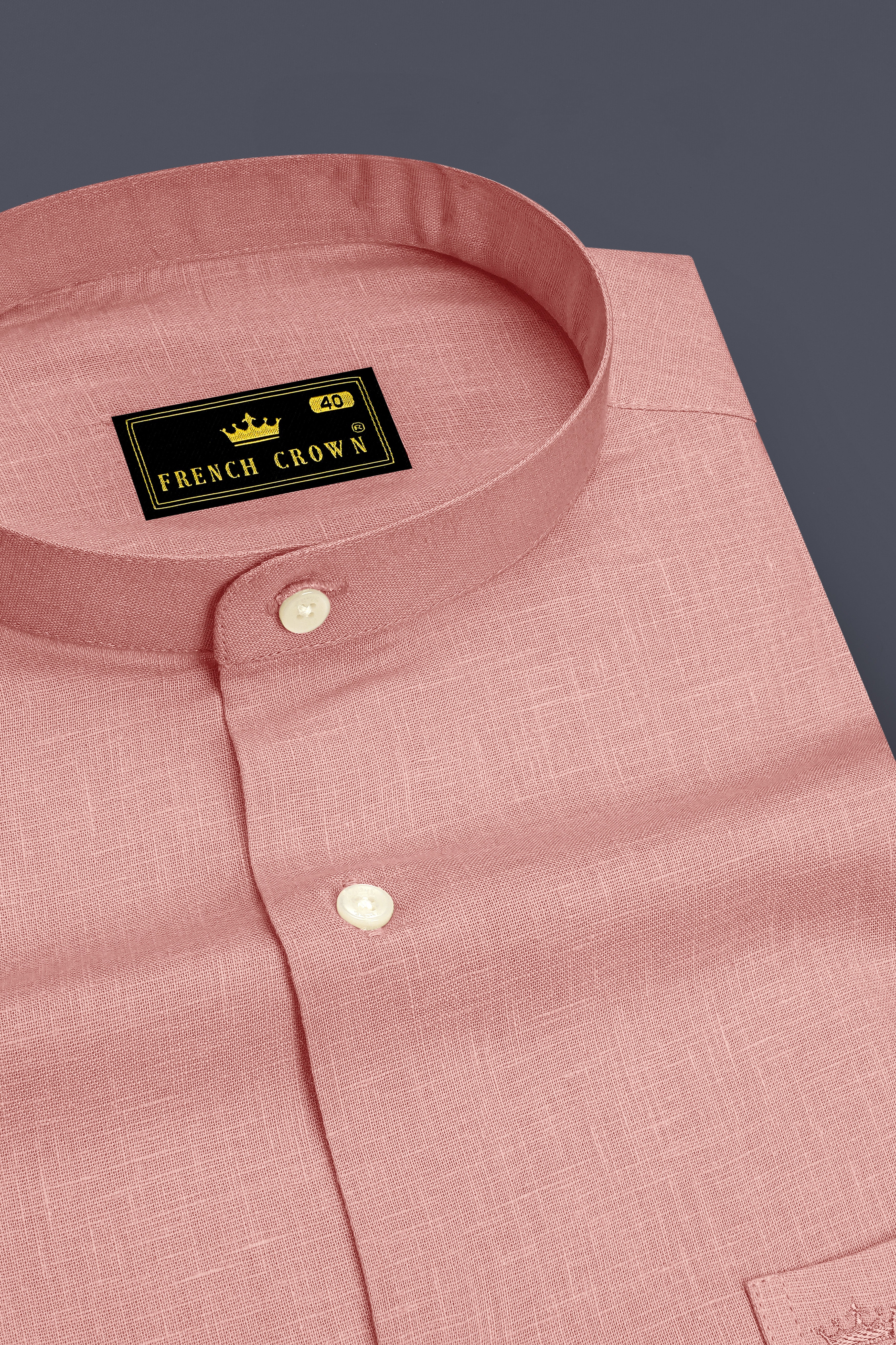 Apricot-Oriental Peach Luxurious Linen Mandarin Dress Shirt
