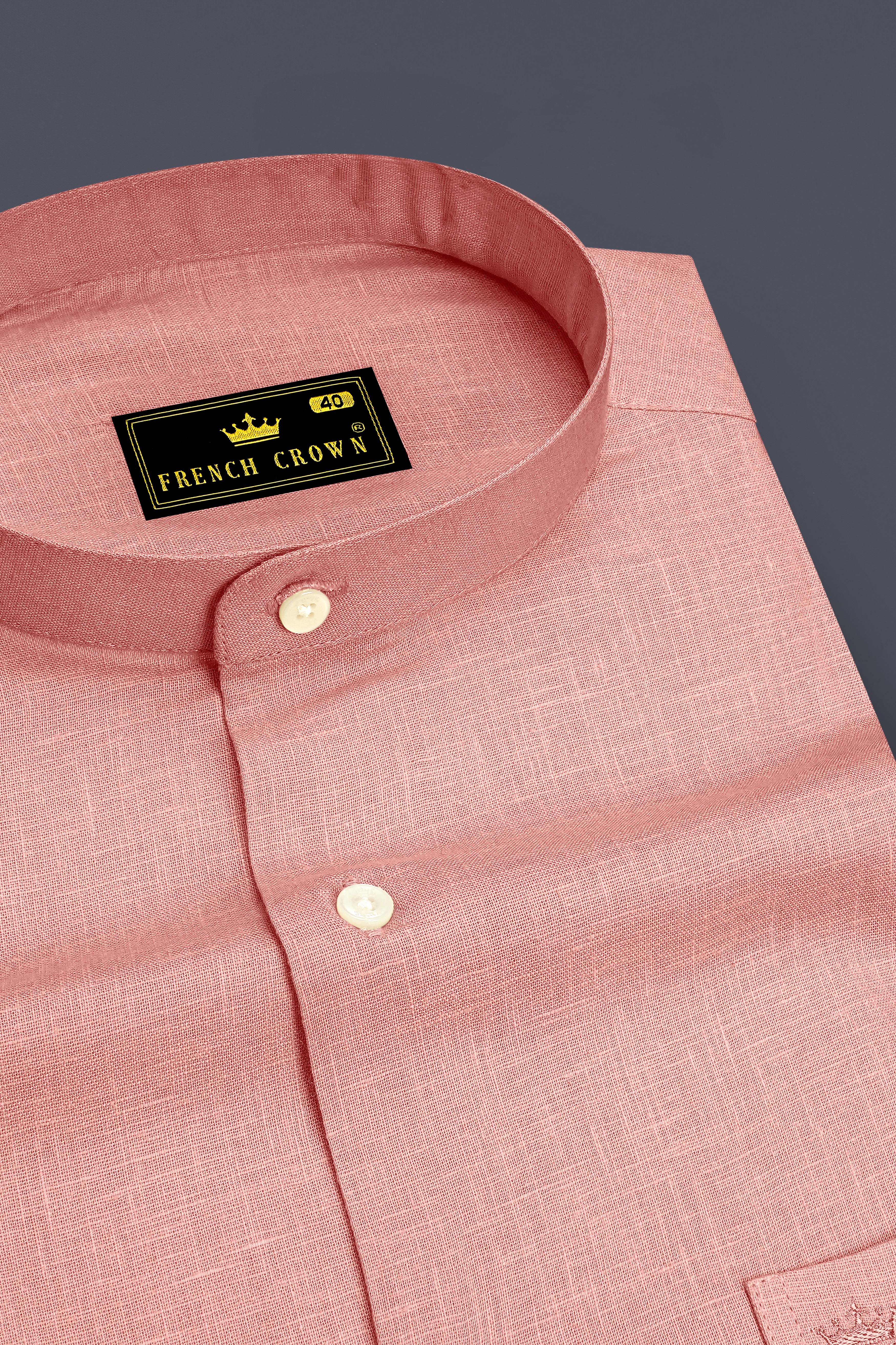 Apricot-Oriental Peach Luxurious Linen Mandarin Dress Shirt