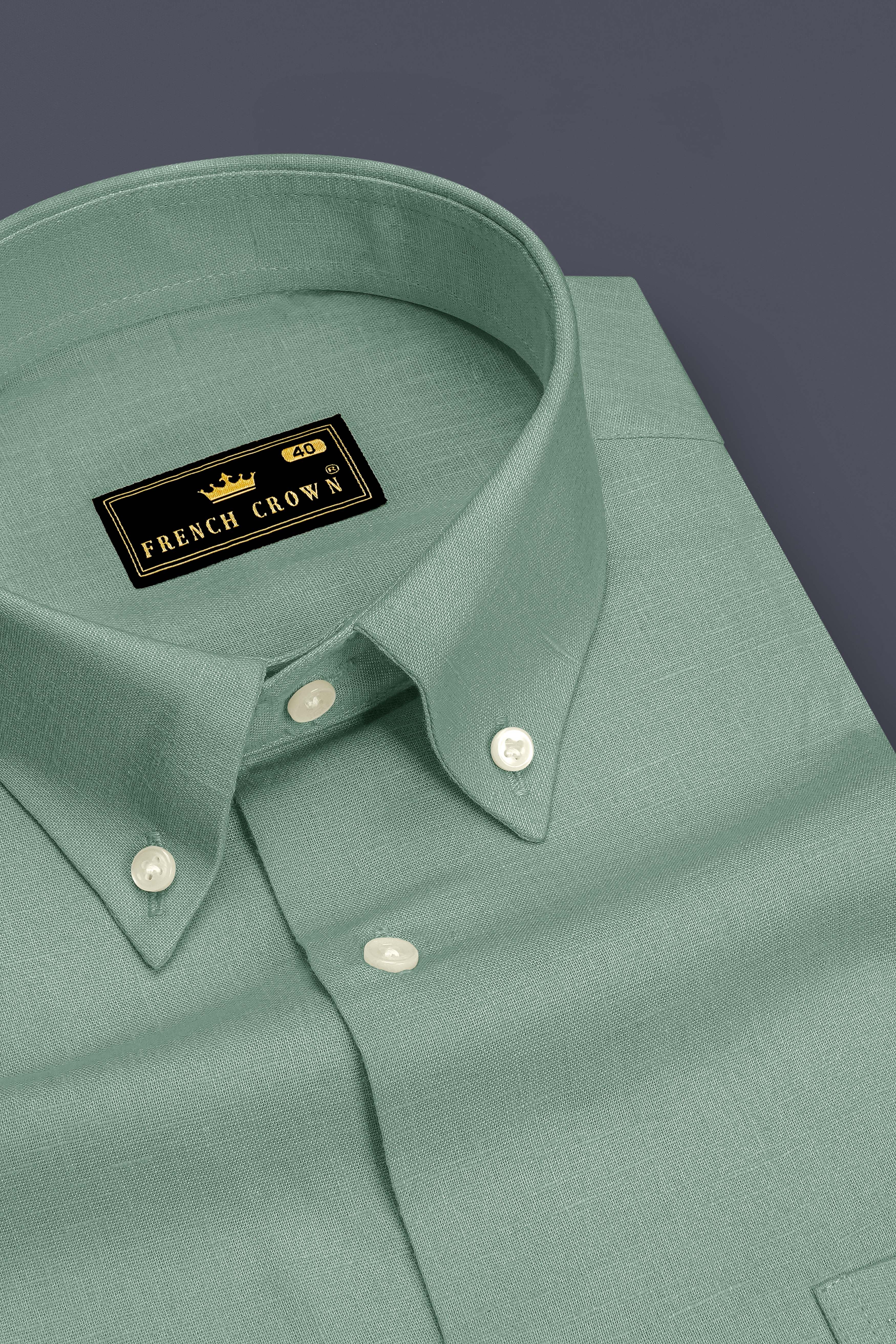 Verdant-Mantle Green Luxurious Linen Button Down Dress Shirt