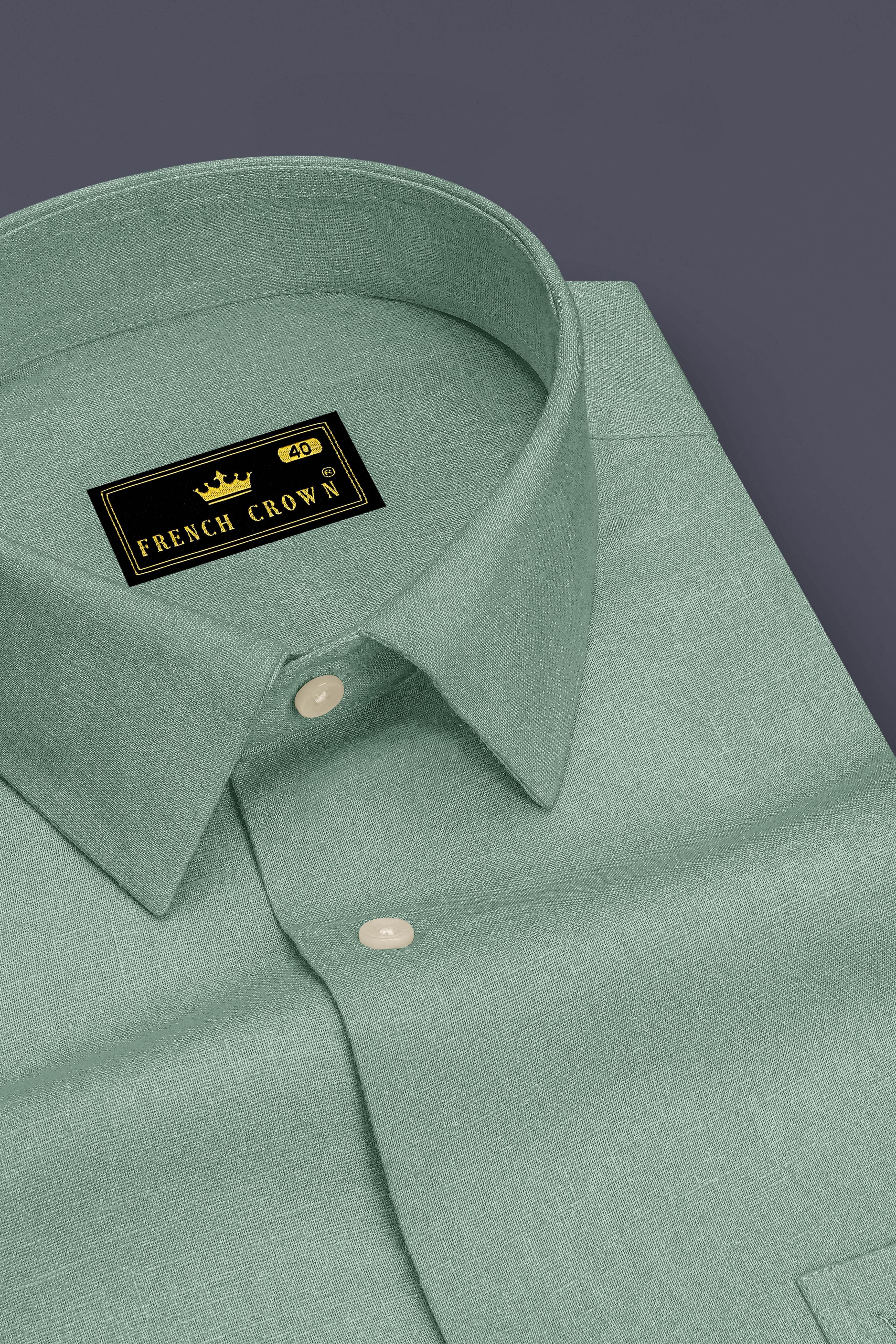 Verdant-Mantle Green Luxurious Linen Dress Shirt