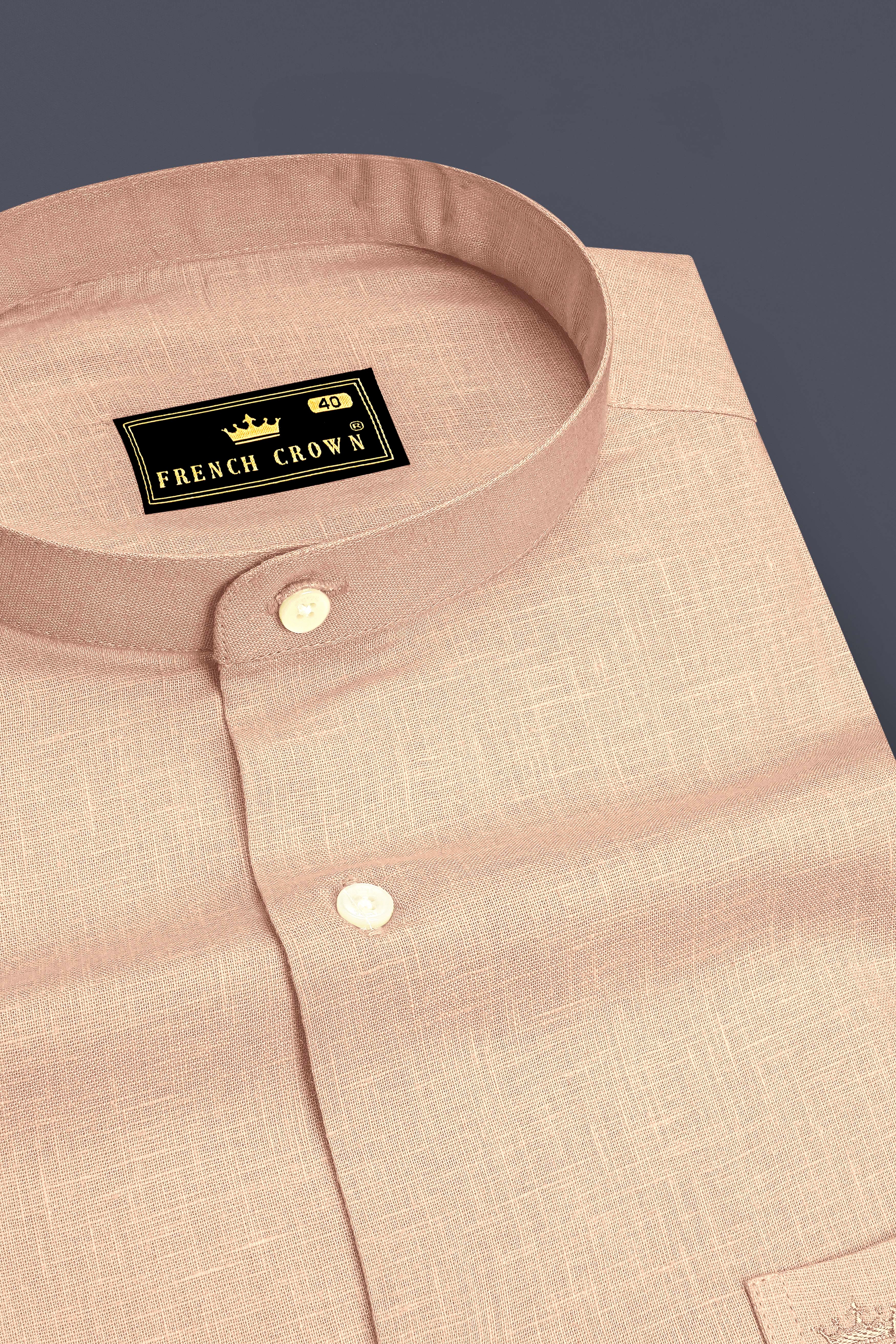 Zenith-Rodeo Brown Luxurious Linen Mandarin Dress Shirt