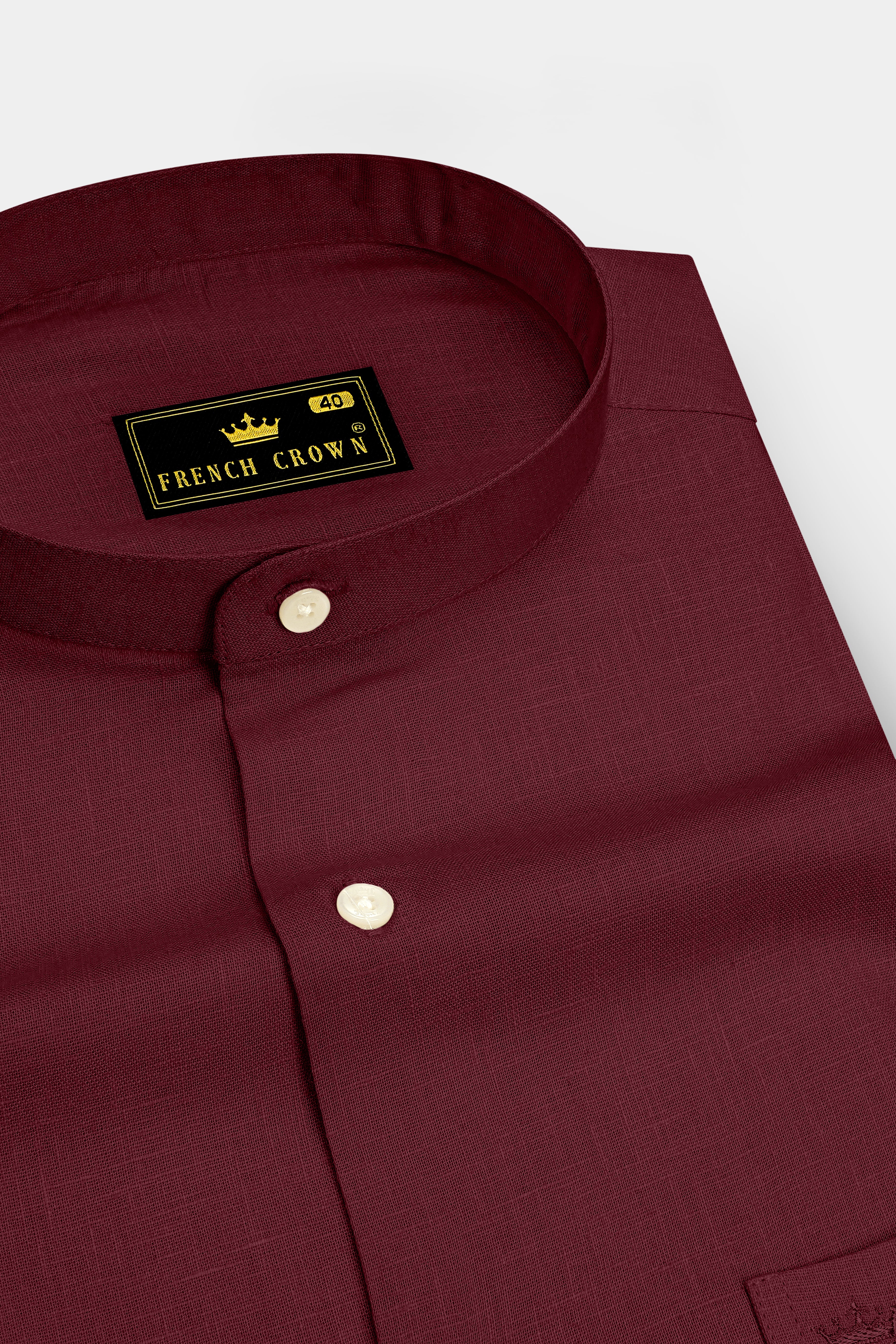 Merlot-Wine Berry Maroon Luxurious Linen Mandarin Dress Shirt