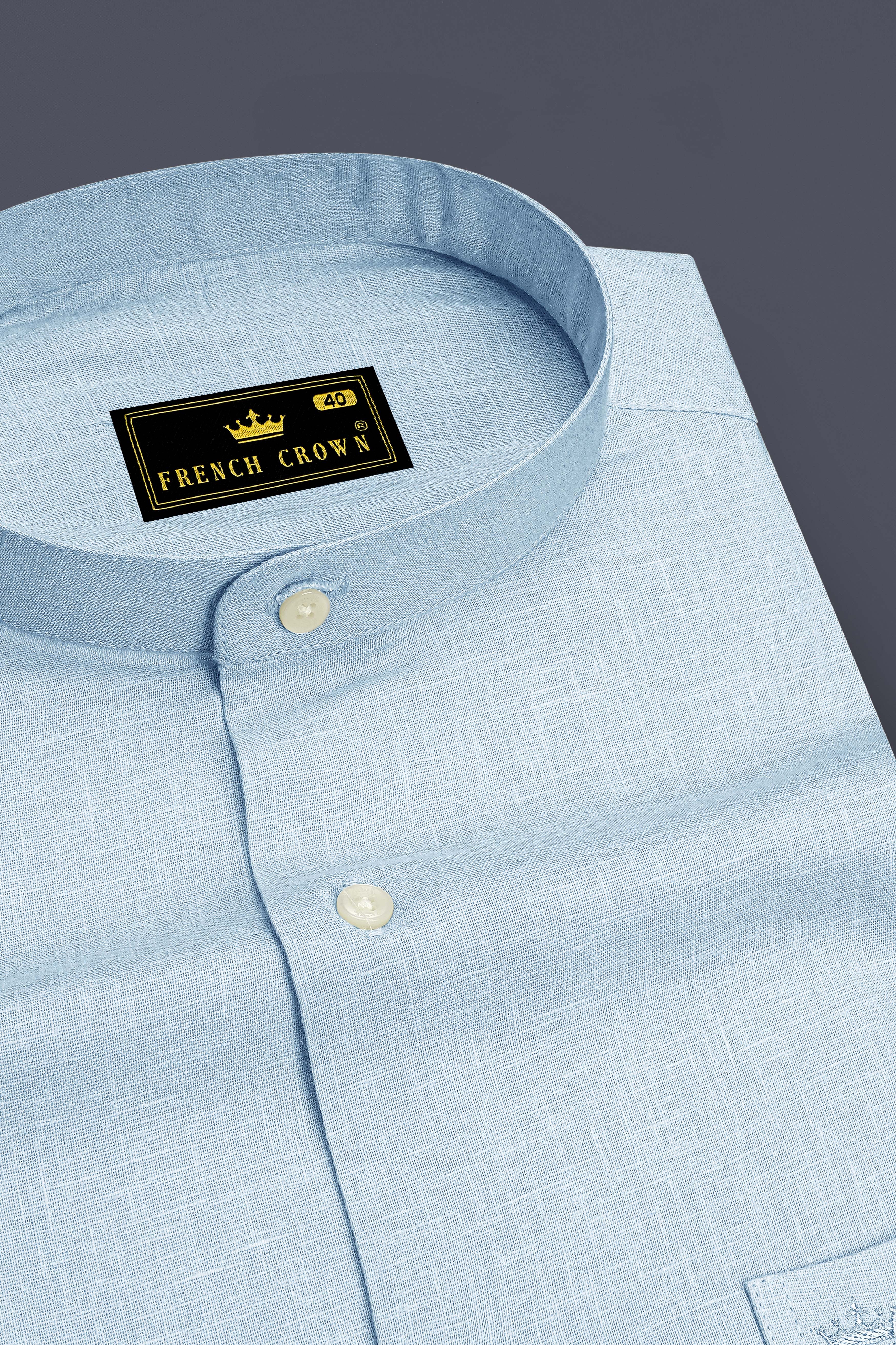 Ocean-Casper Blue Luxurious Linen Mandarin Dress Shirt