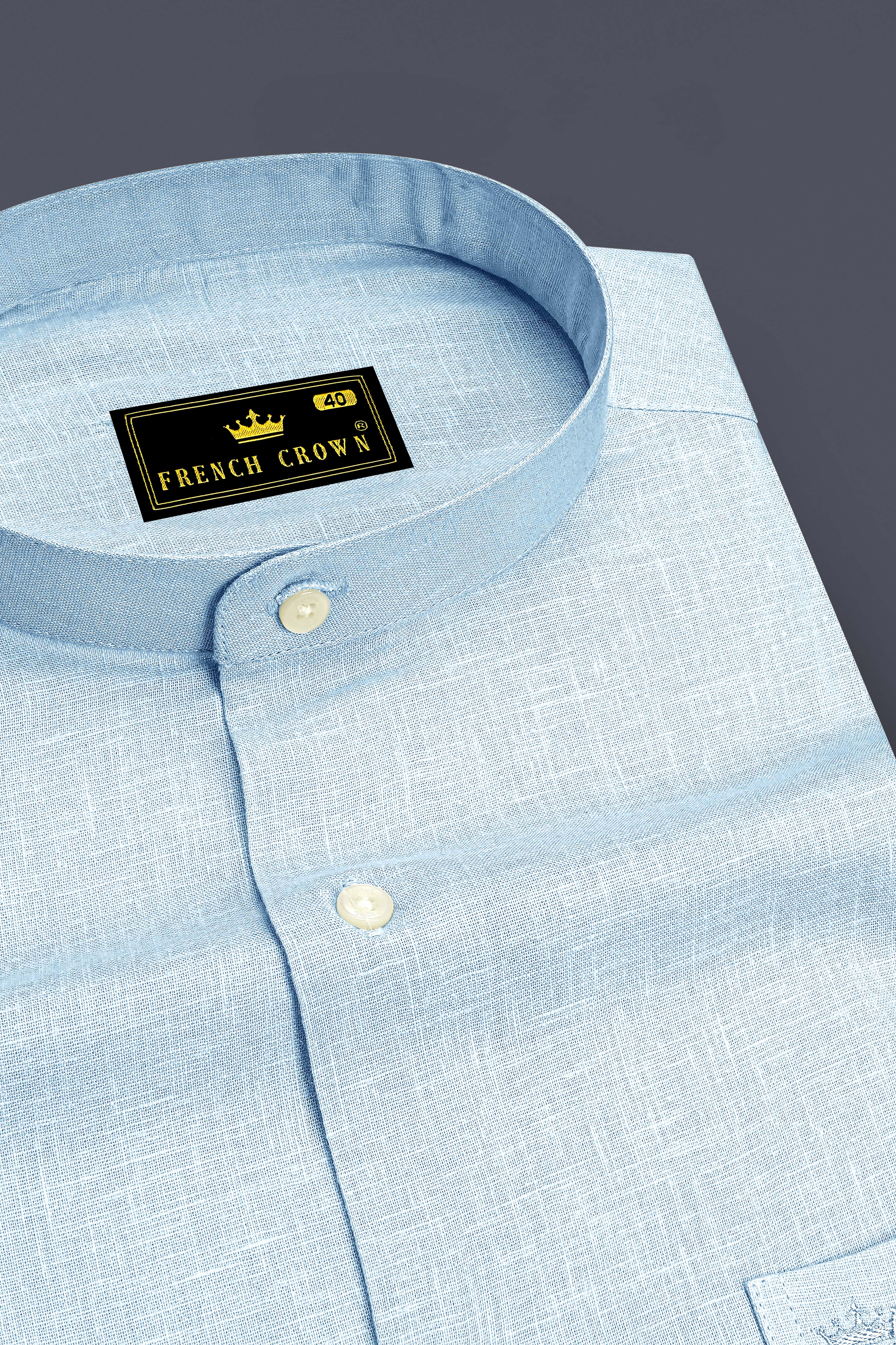 Ocean-Casper Blue Luxurious Linen Mandarin Dress Shirt