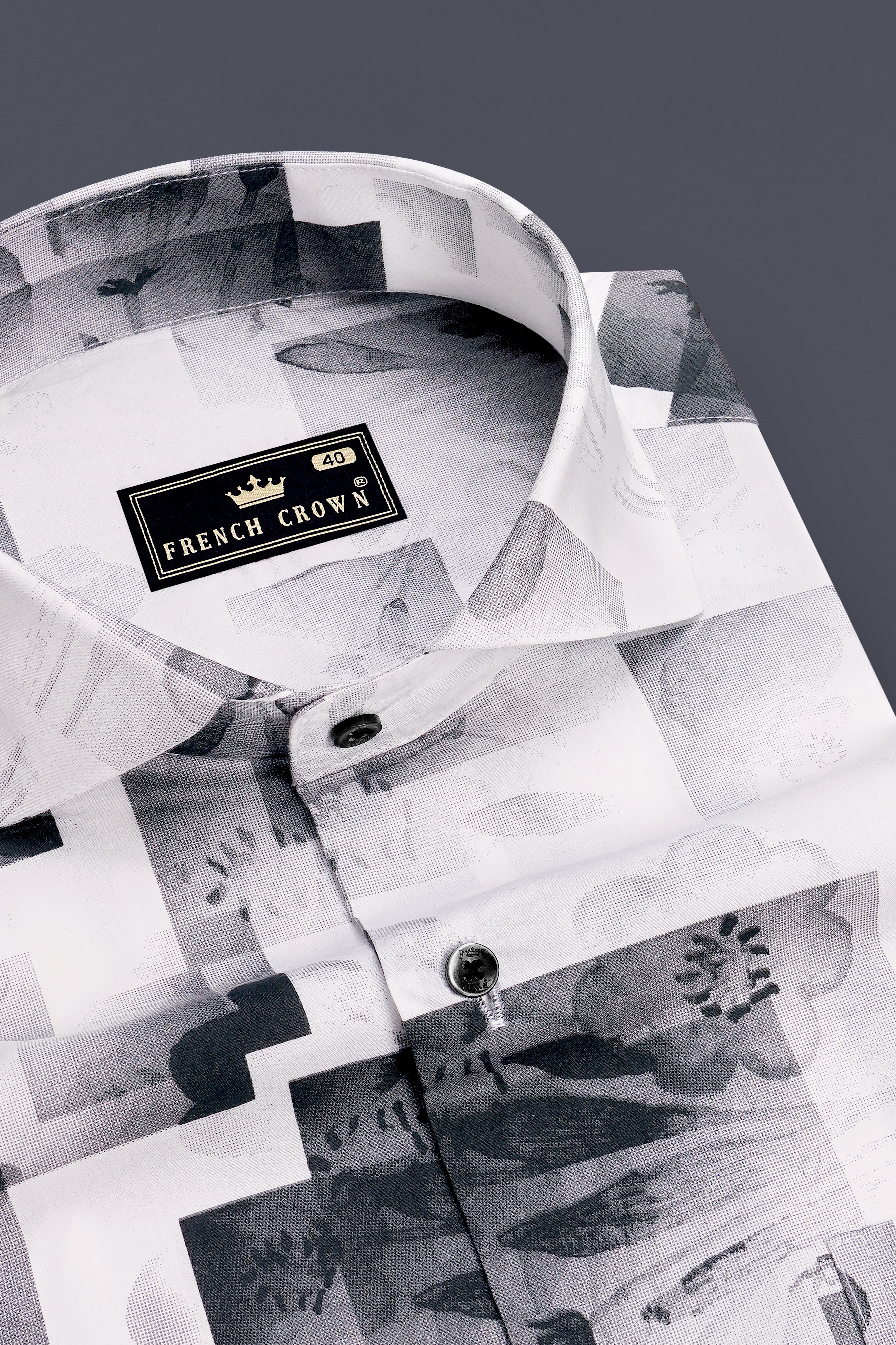 Equinox-Bright White And Nevada Gray Geometric Printed Super Soft Premium Cotton Casual Shirt