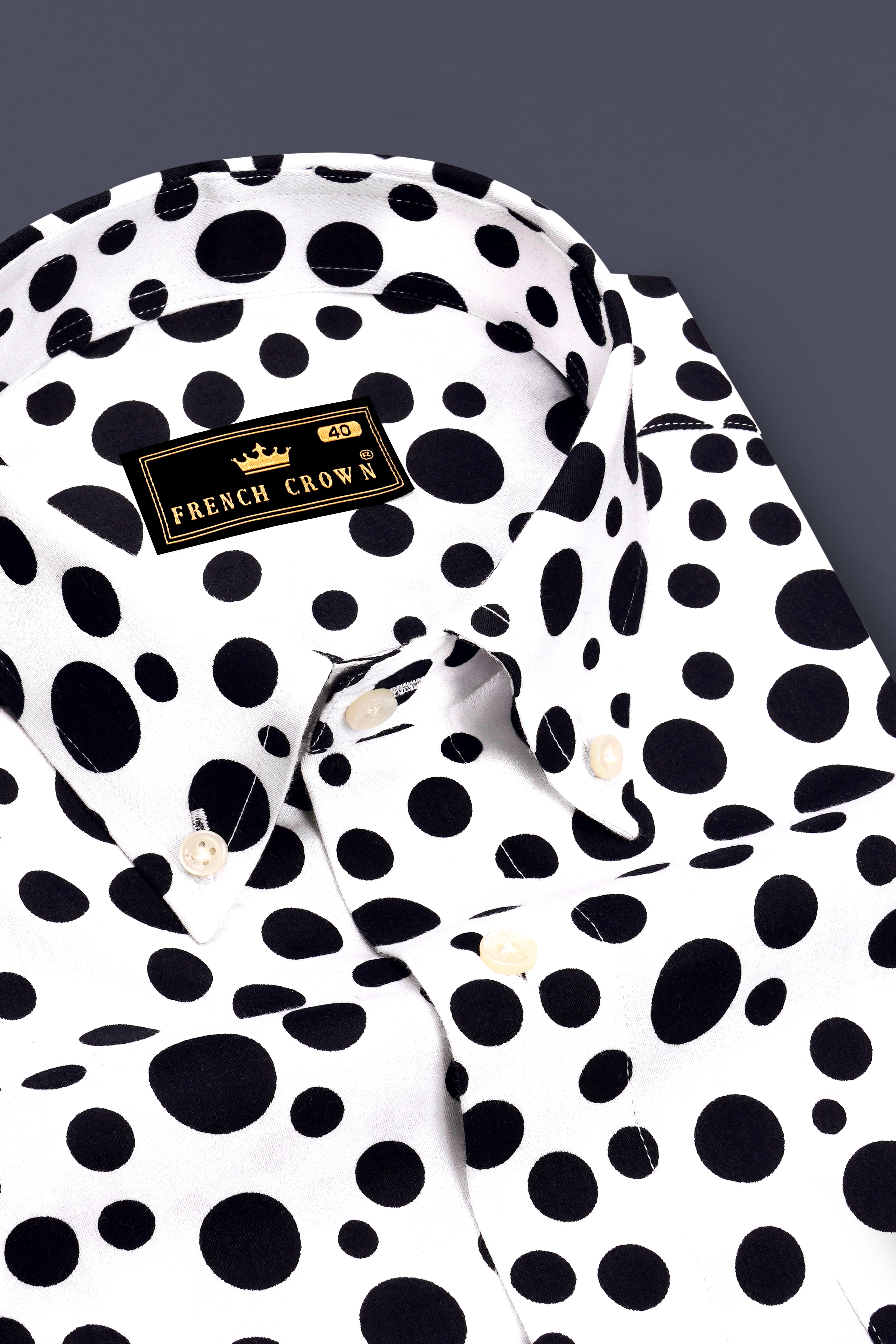 Elaro-Bright White And Jade Black Polka Dot Printed Subtle Sheen Super Soft Premium Cotton Casual Shirt