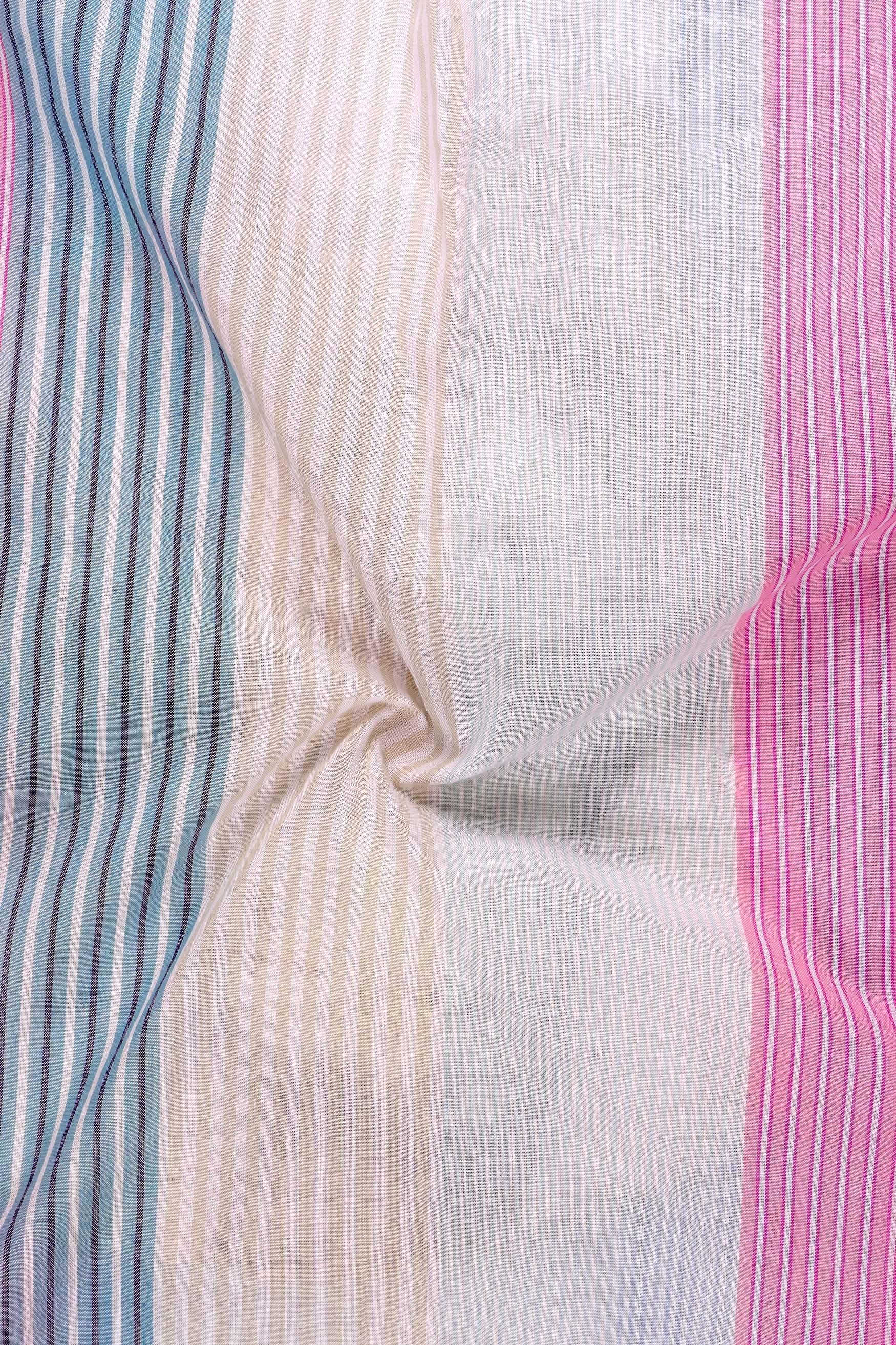 Strivio-Faded Pink And Casper Blue Multicolour Striped Super Soft Premium Cotton Casual Kurta Shirt