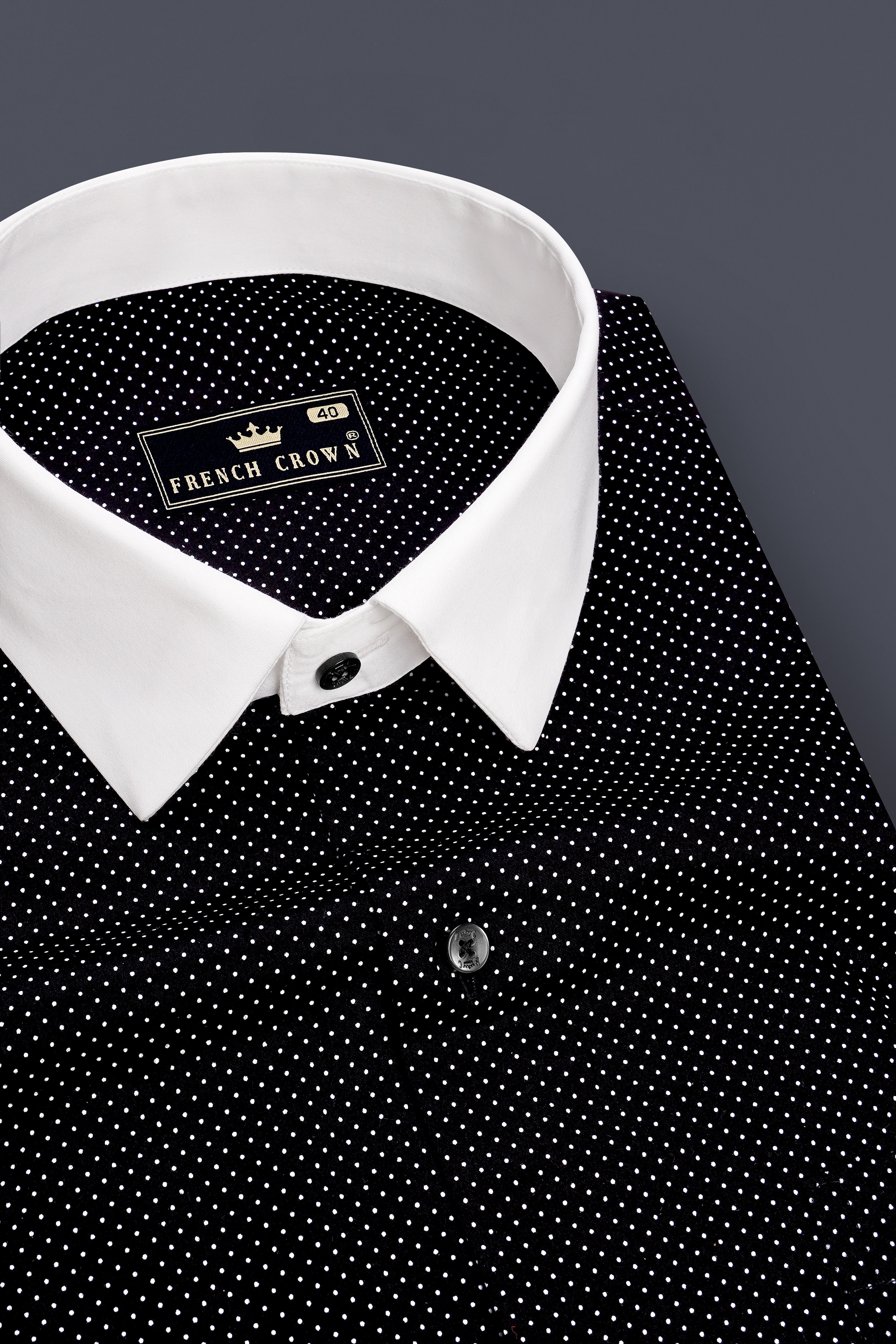 Speckle-Jade Black Micro Polka Dot Printed Subtle Sheen Super Soft Premium Cotton Dress Shirt