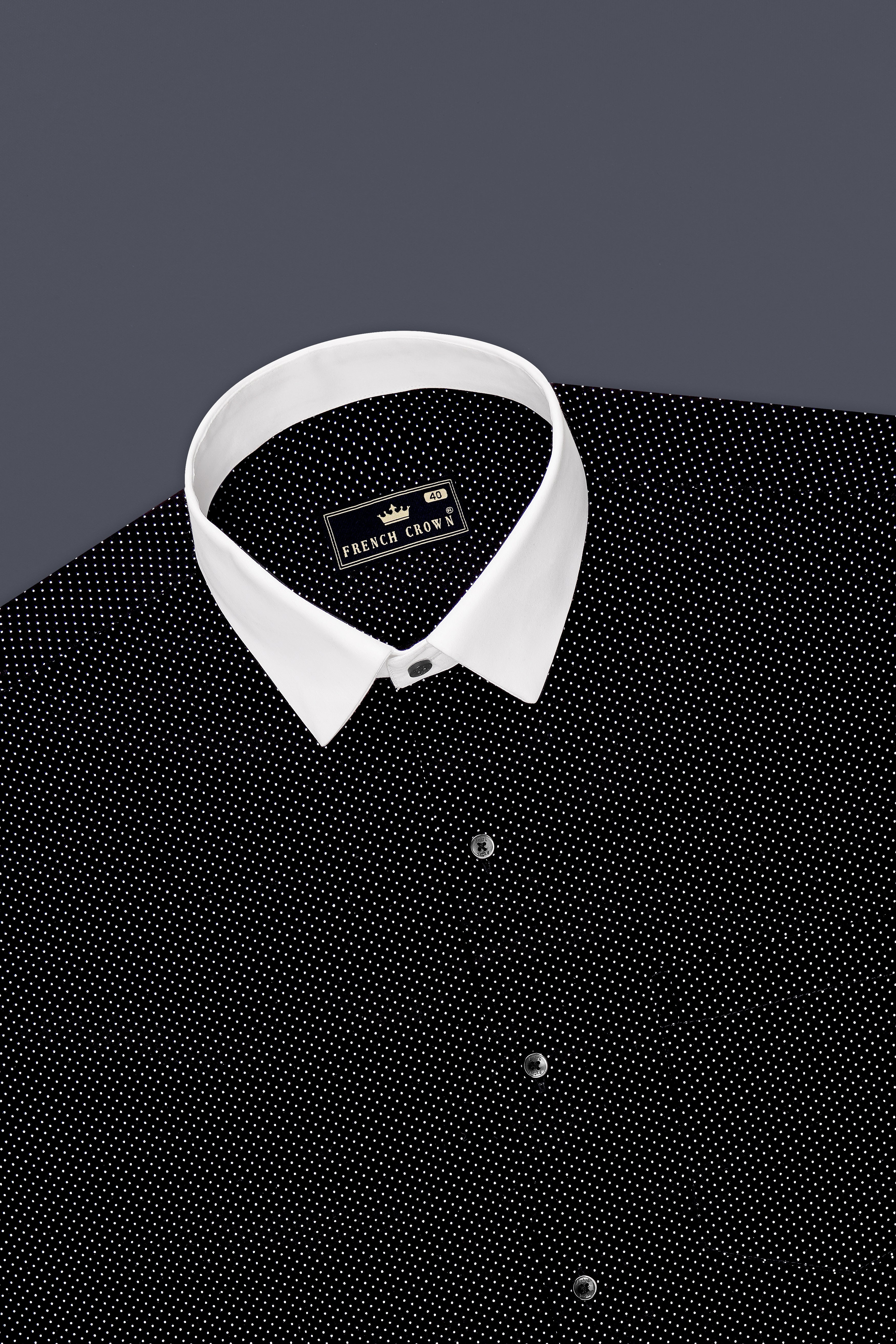 Speckle-Jade Black Micro Polka Dot Printed Subtle Sheen Super Soft Premium Cotton Dress Shirt