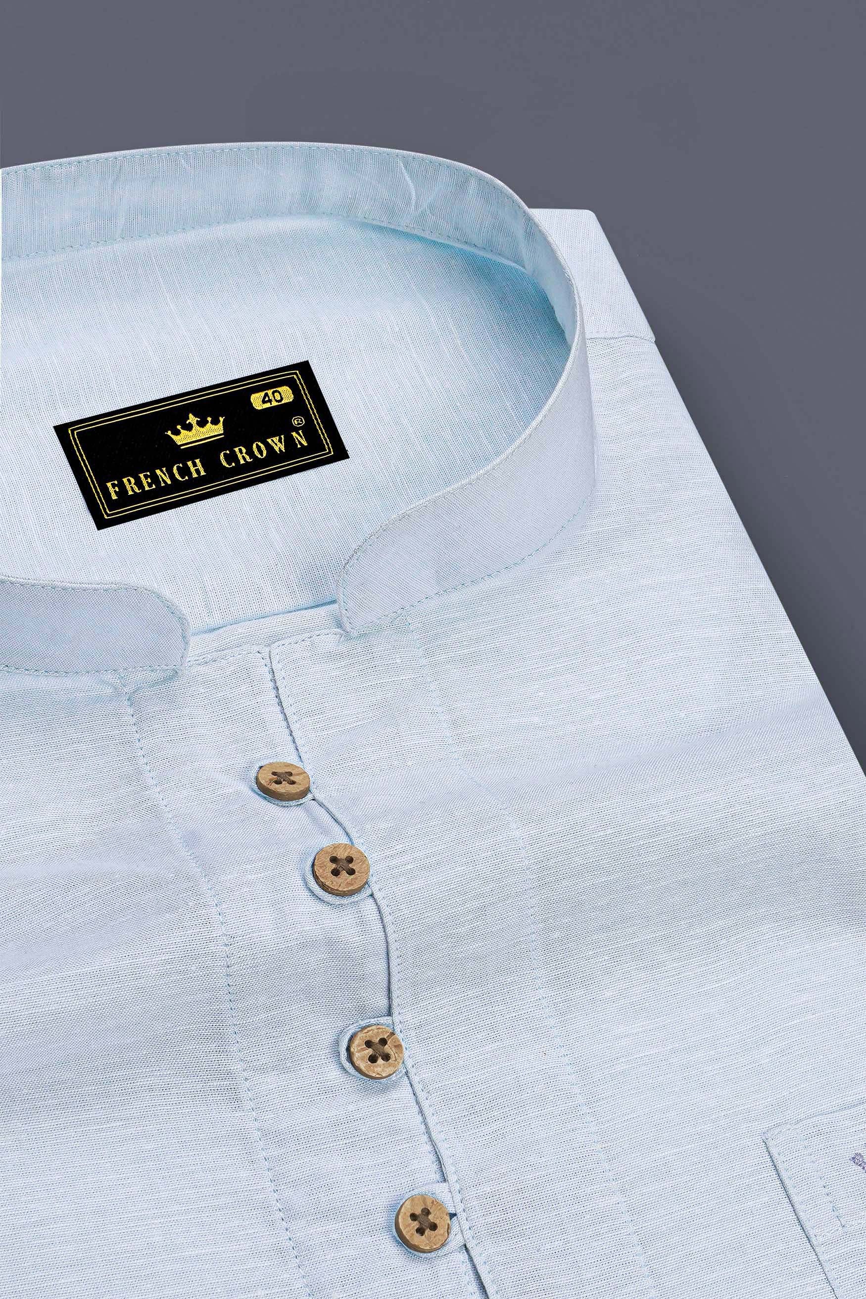 Cerulex-Seashell Blue Luxurious Linen Casual Kurta Shirt