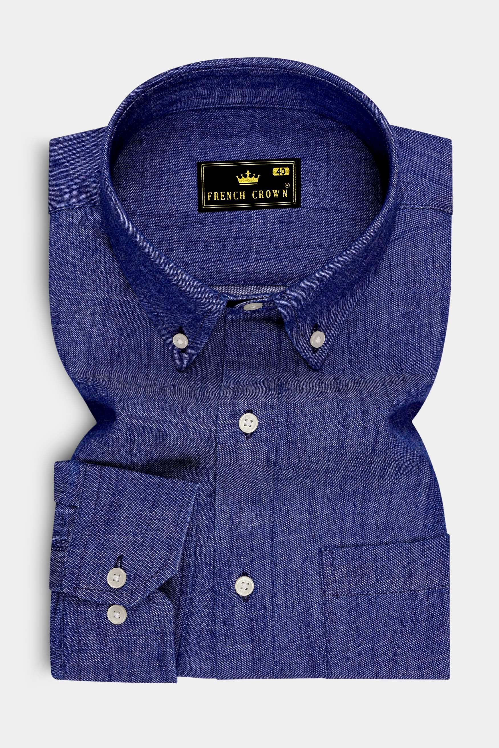 Altair-Stratos Blue Textured Premium Denim Casual Shirt