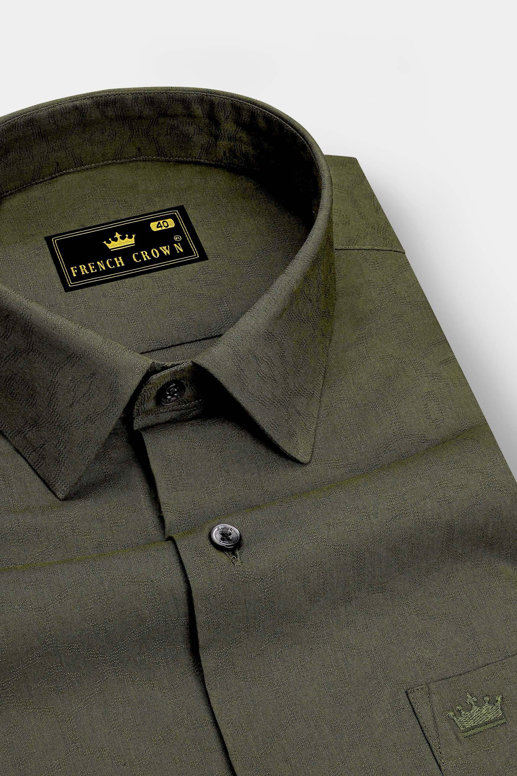 Echelon-Kelp Green Jacquard Textured Premium Cotton Dress Shirt