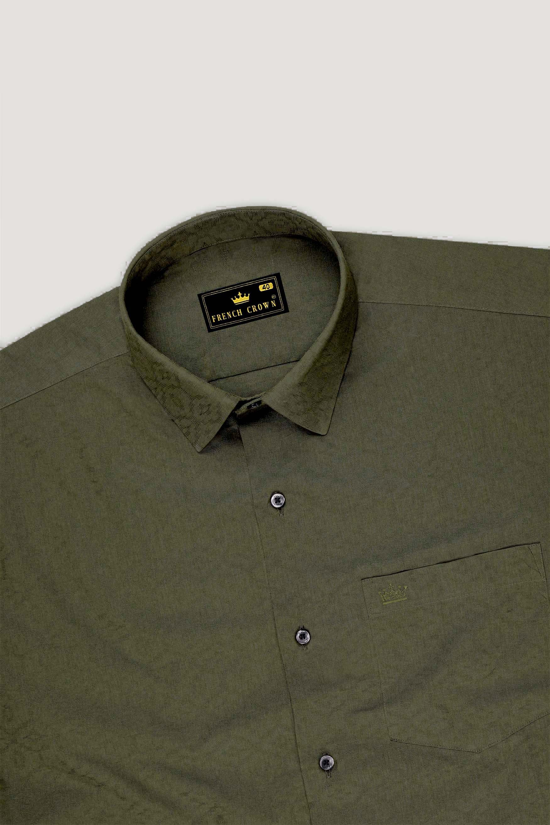 Echelon-Kelp Green Jacquard Textured Premium Cotton Dress Shirt